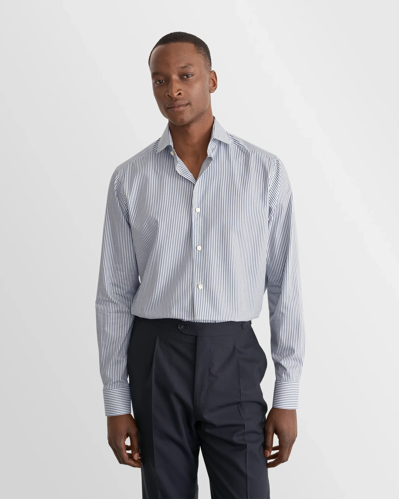 Eton - dark blue solid cotton silk shirt
