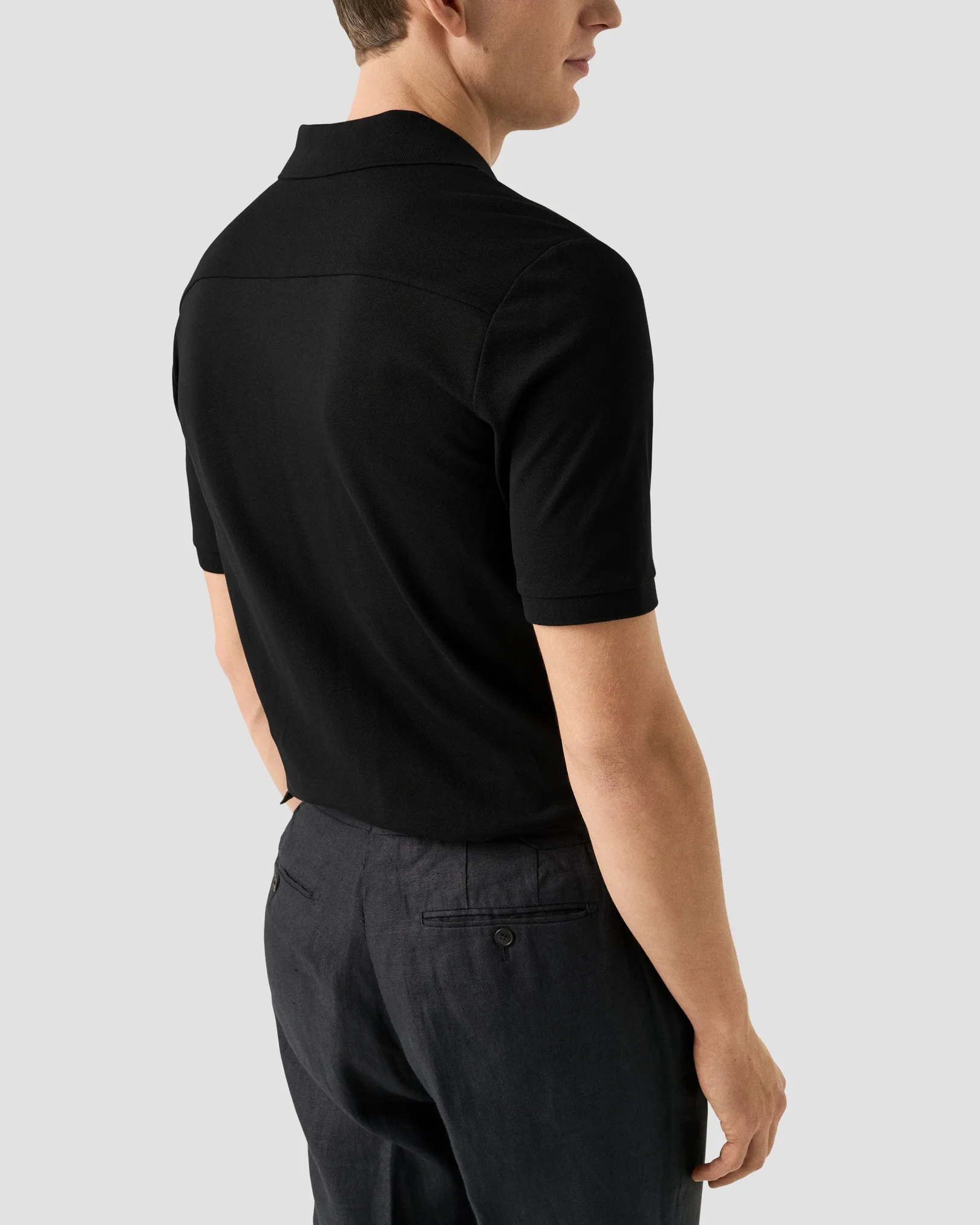 Eton - black pima cotton pique polo
