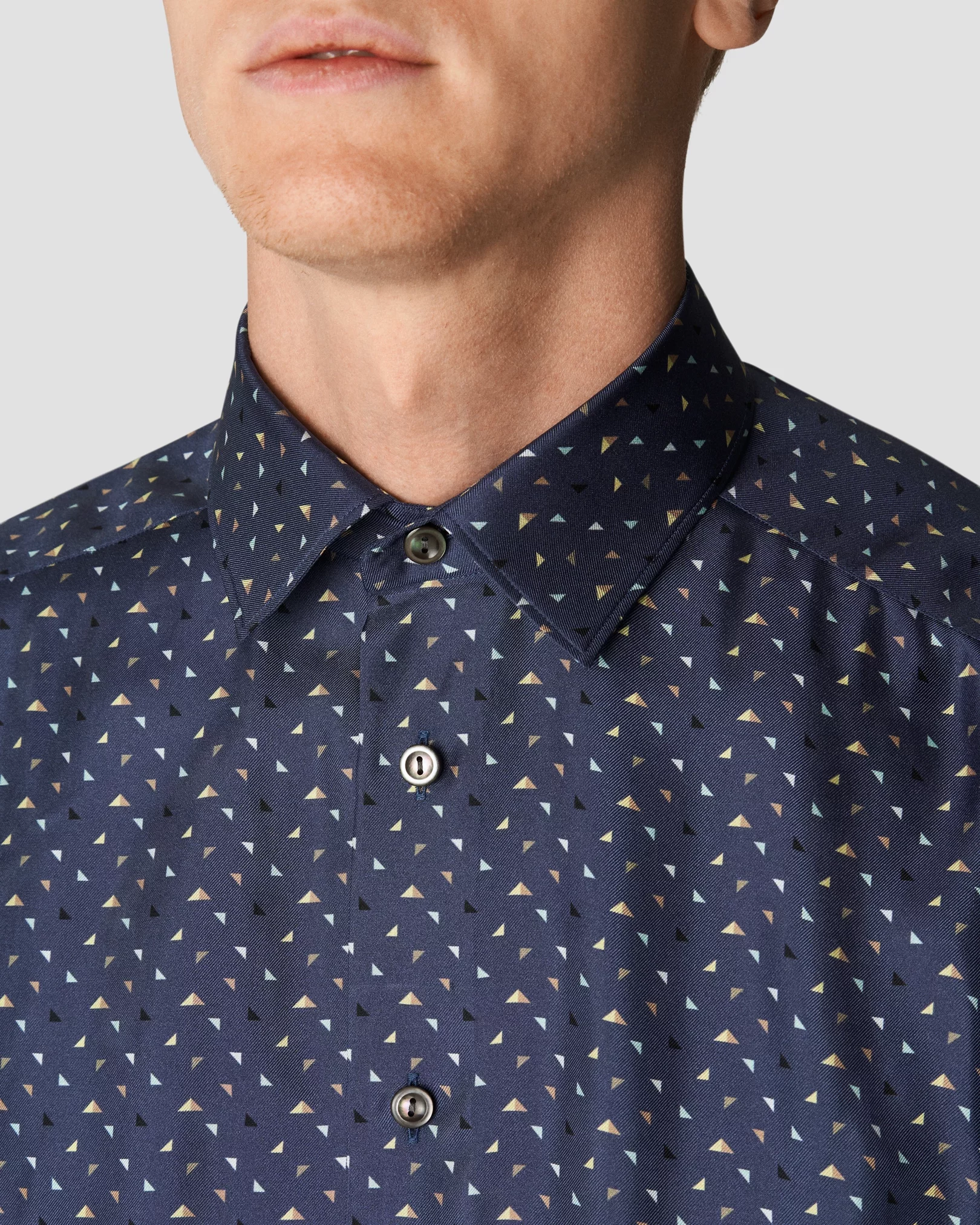 Print Silk Blue Eton - Navy Geometric Shirt