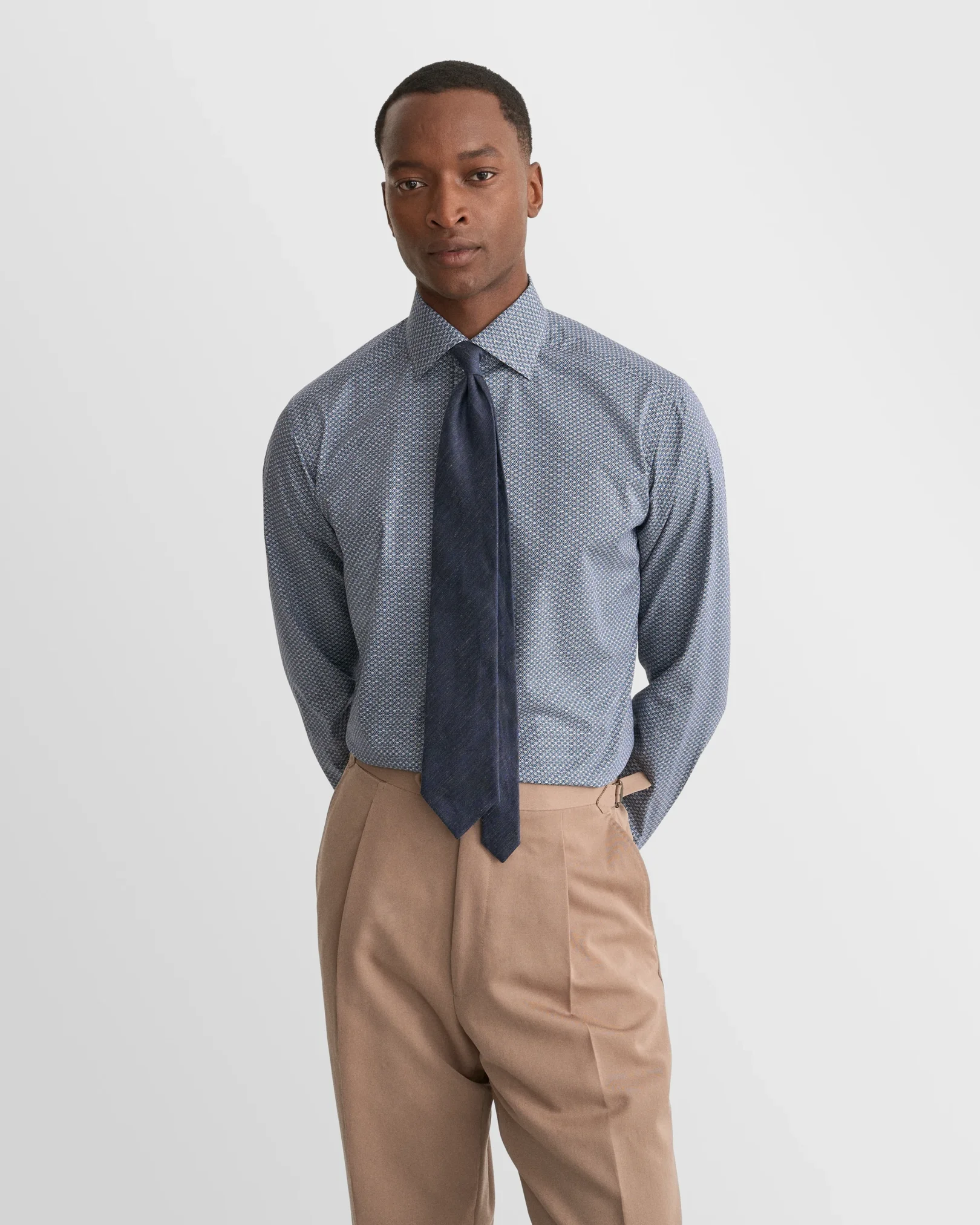 Eton - dark blue geometric print signature twill shirt