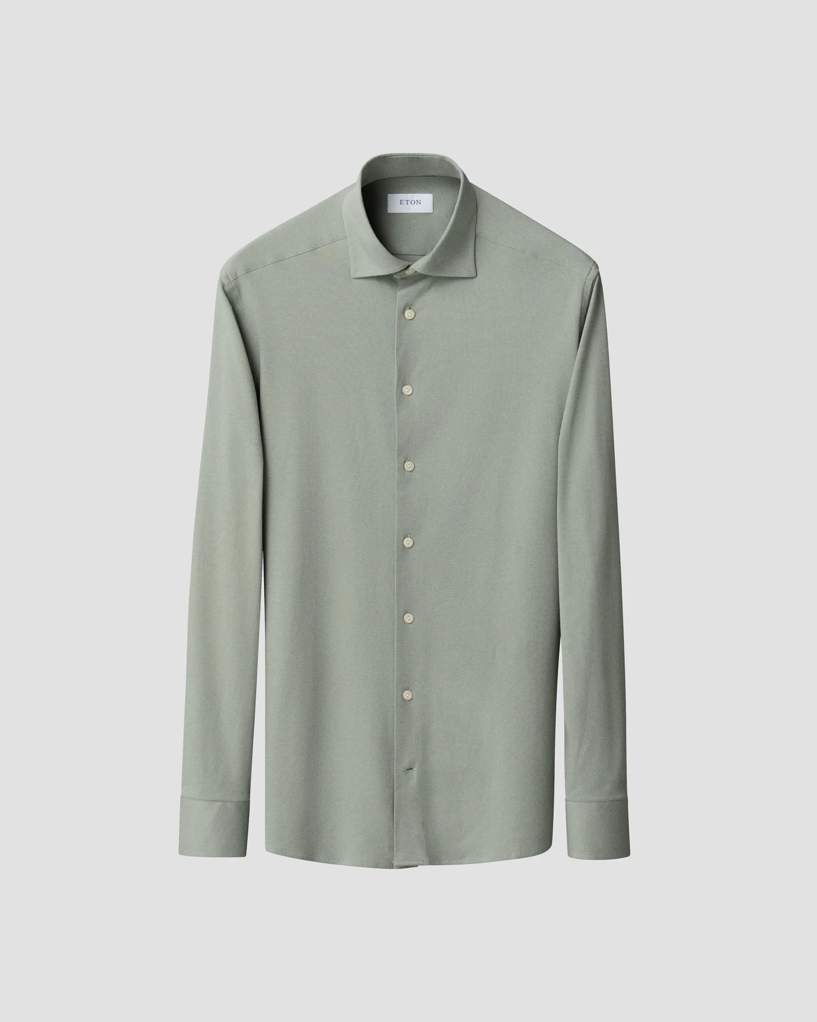 Eton - mid green stretch cut away collar rounded single slim fit