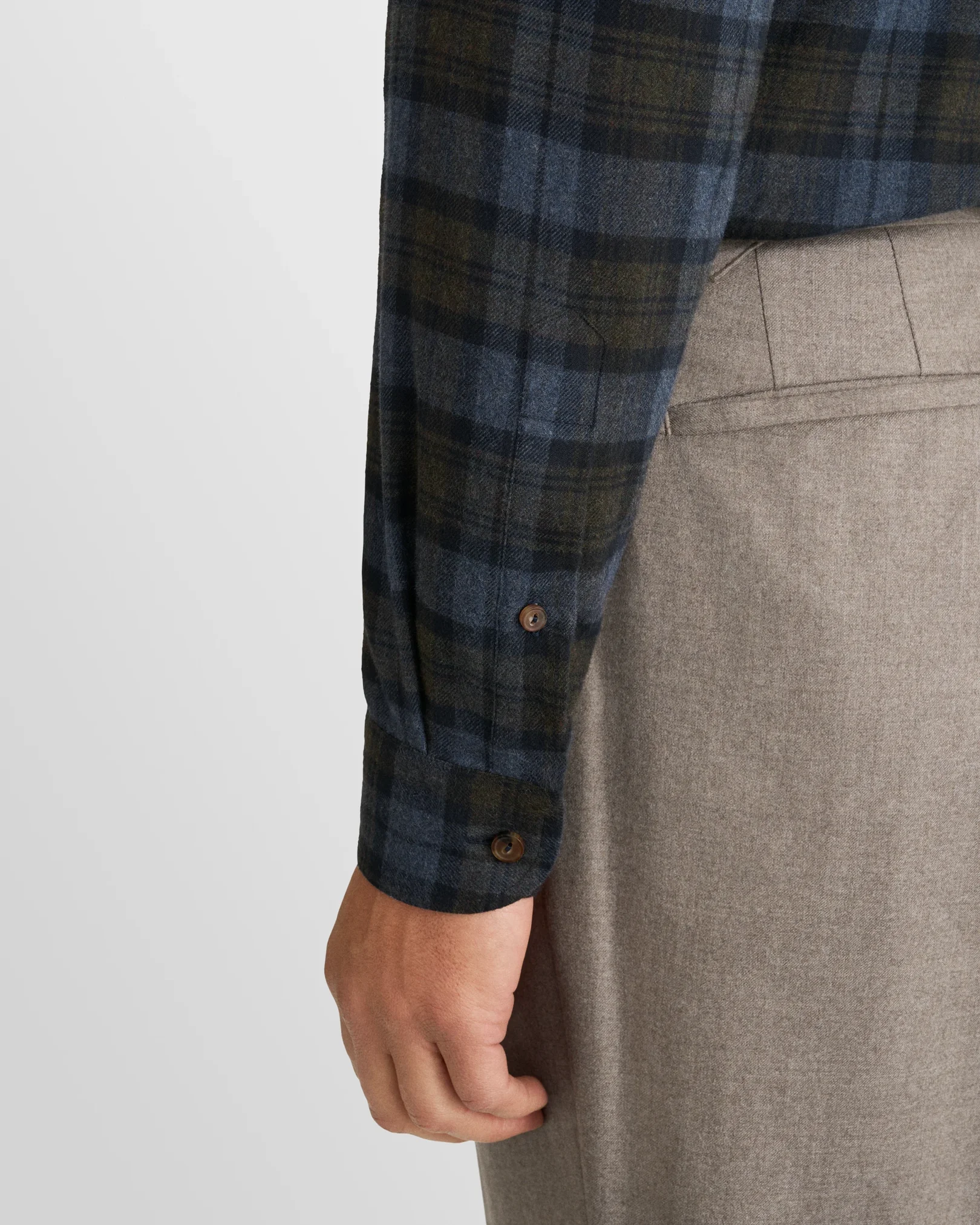 Eton - navy blue plaid check flannel shirt