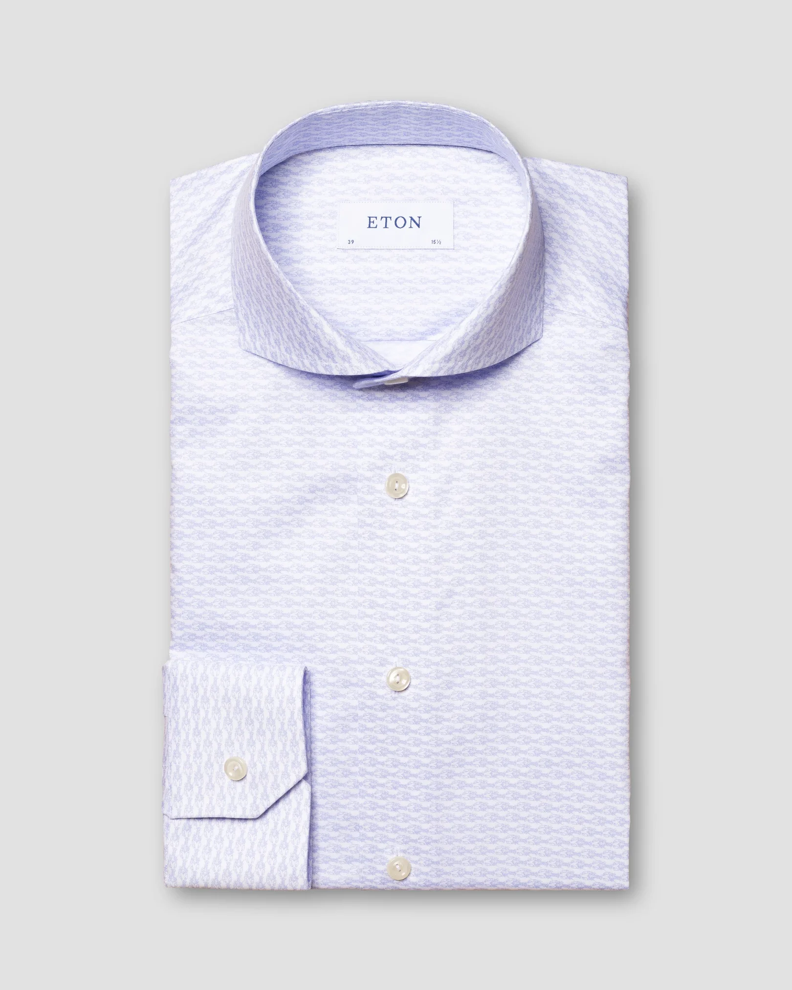 Eton - blue crayfish print signature twill shirt extreme cut away