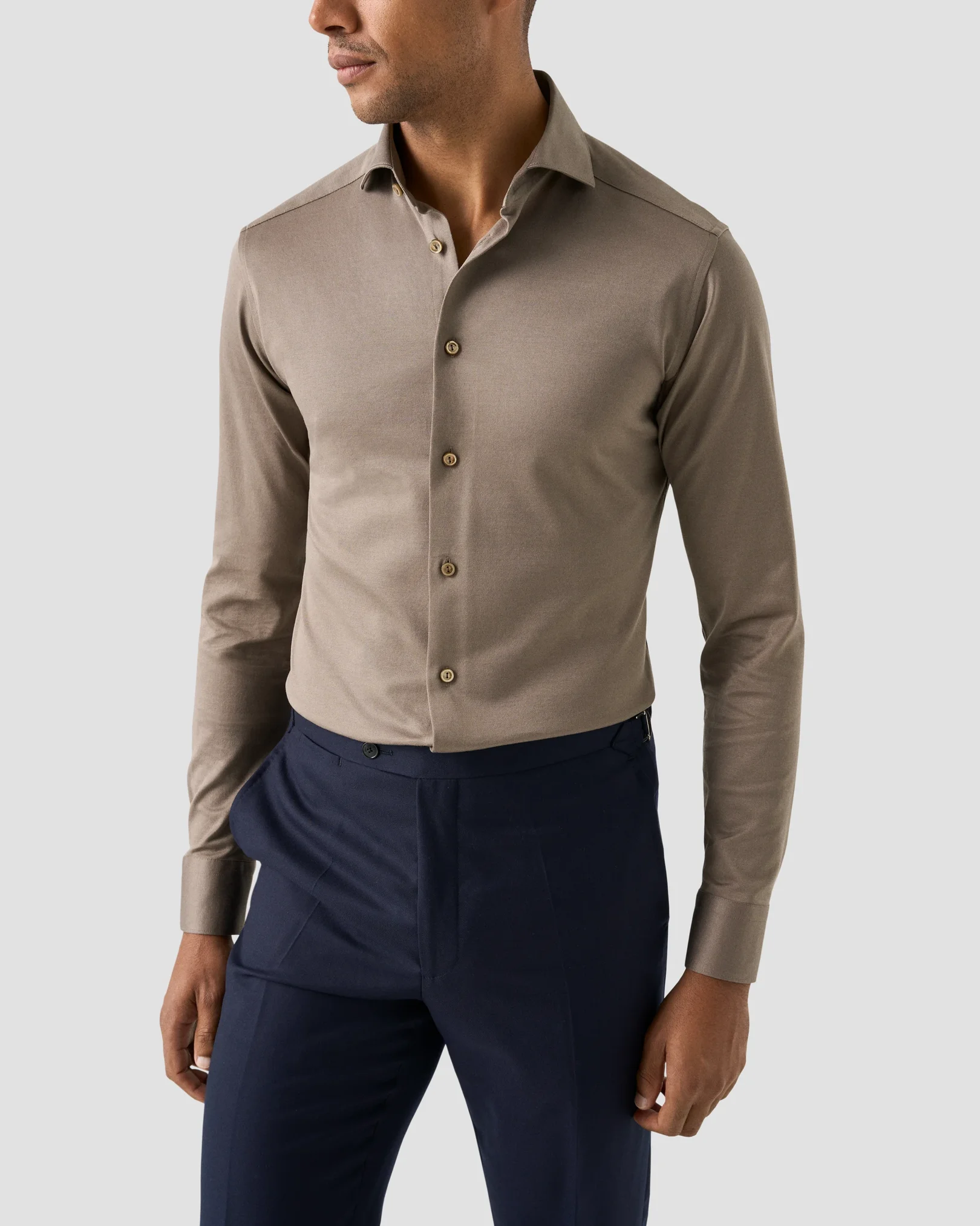 Eton - beige filo di scotia knitted jaquard shirt