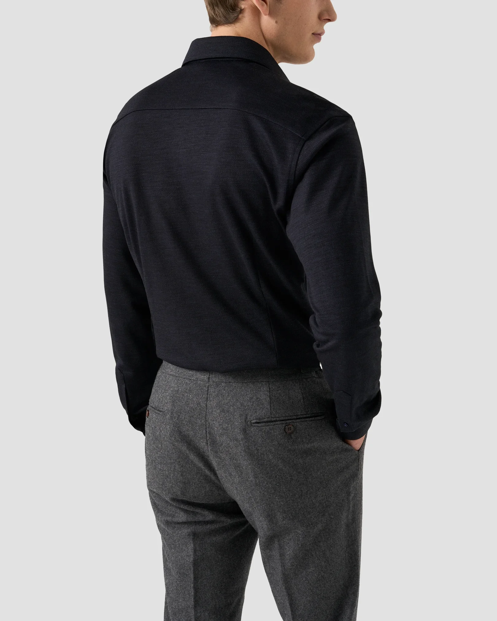 Eton - navy blue tencel and wool knitted shirt