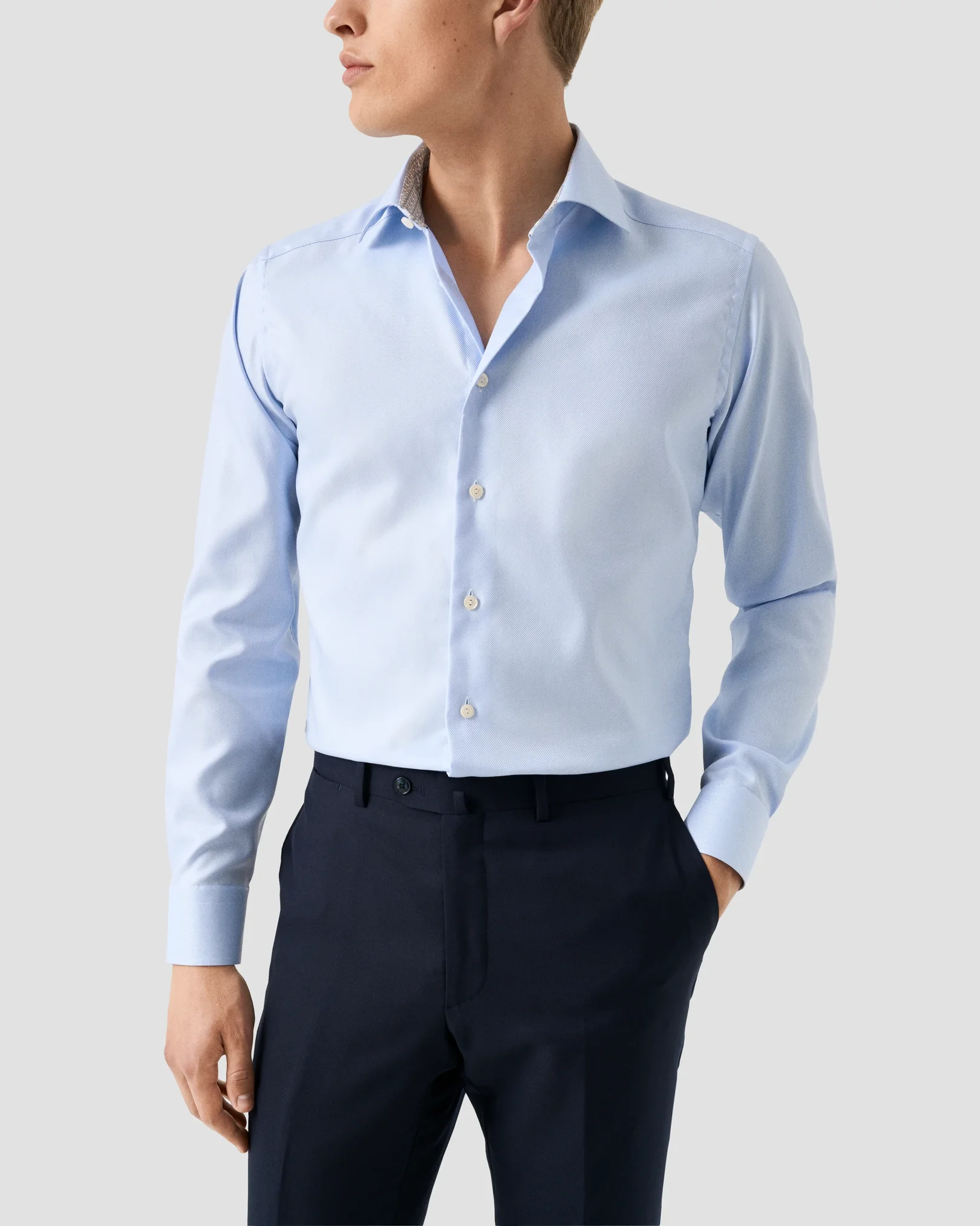 Eton - light blue geometric effect textured twill shirt