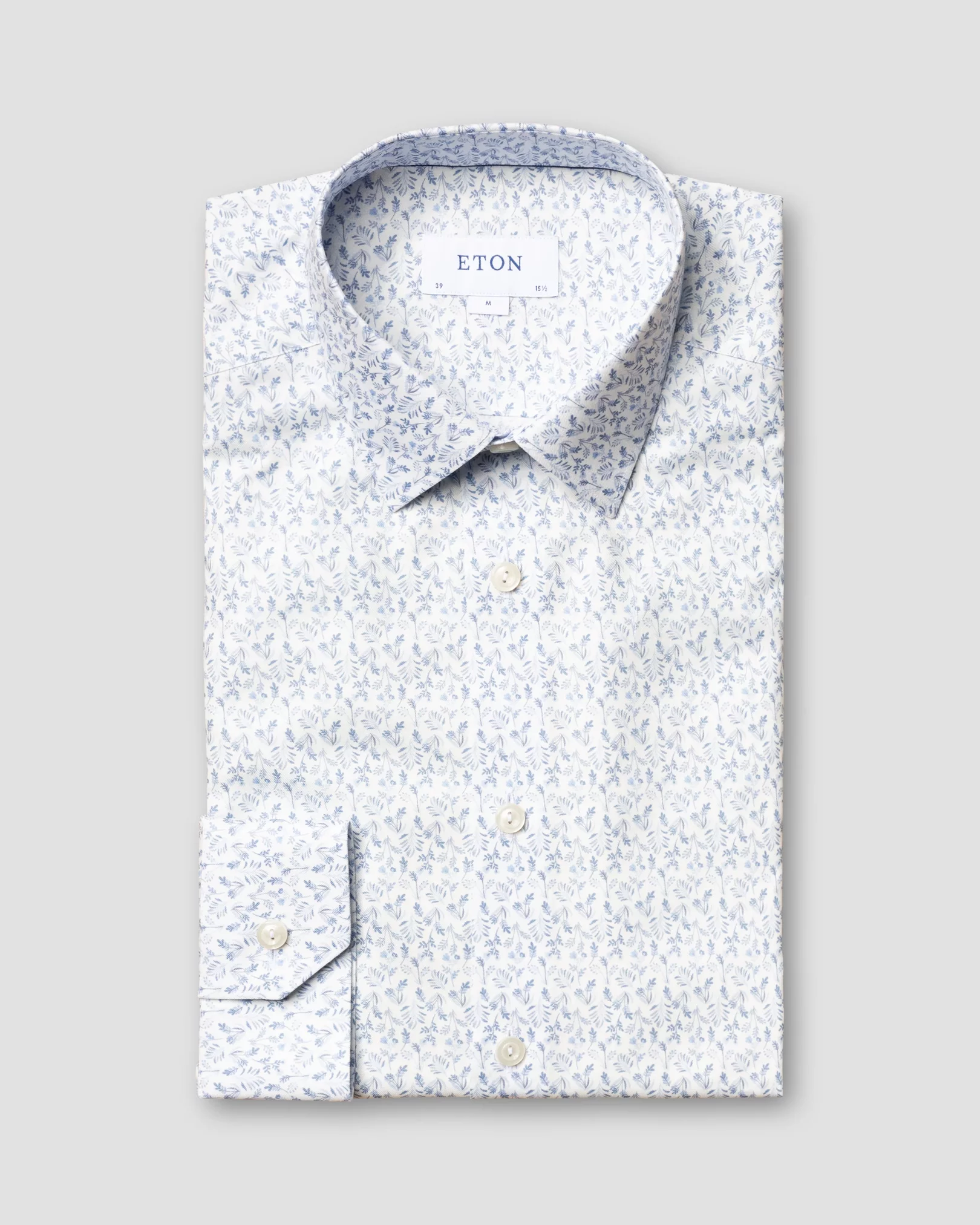 Eton - white flannel floral print shirt pointed