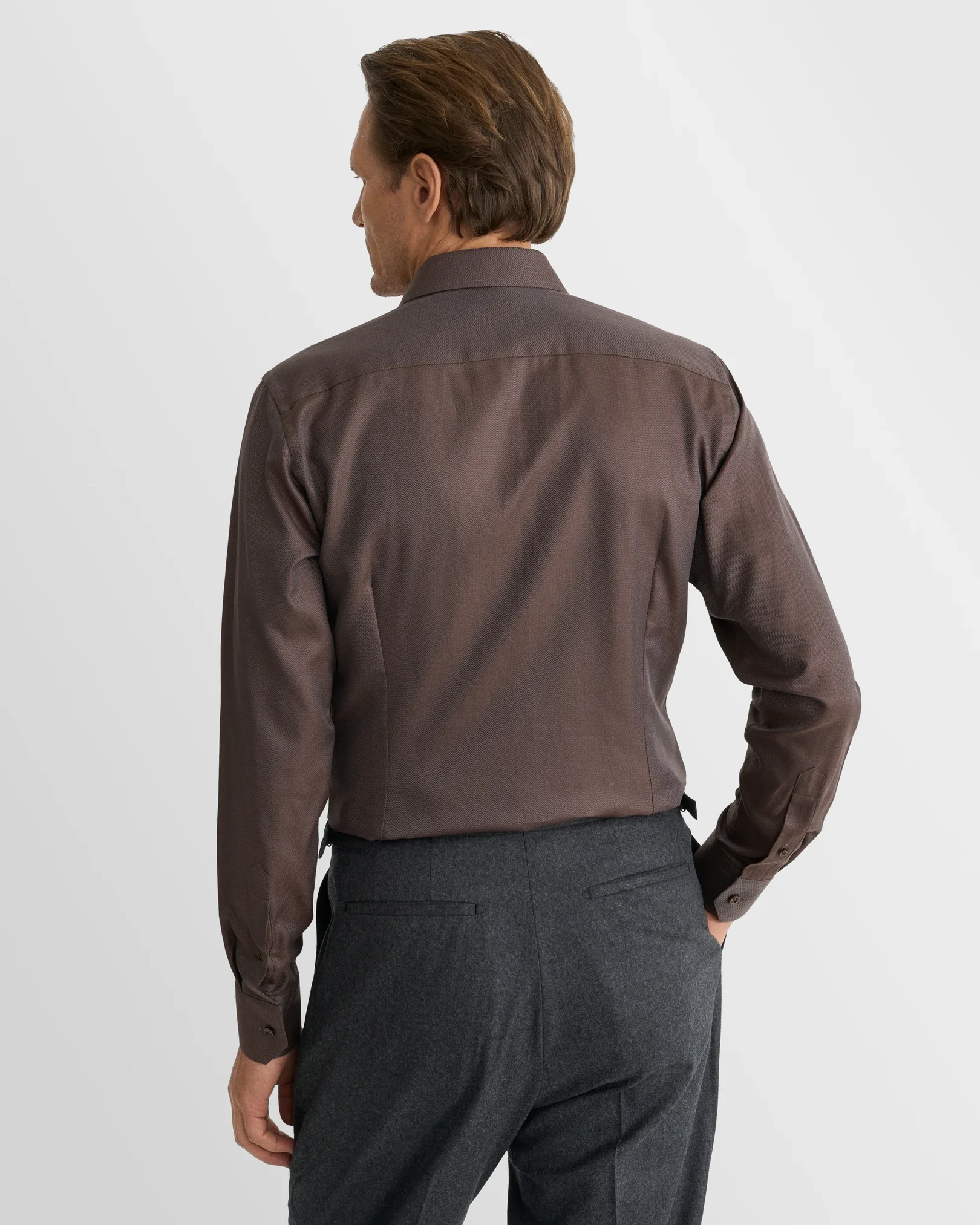 Eton - dark brown herringbone signature twill shirt