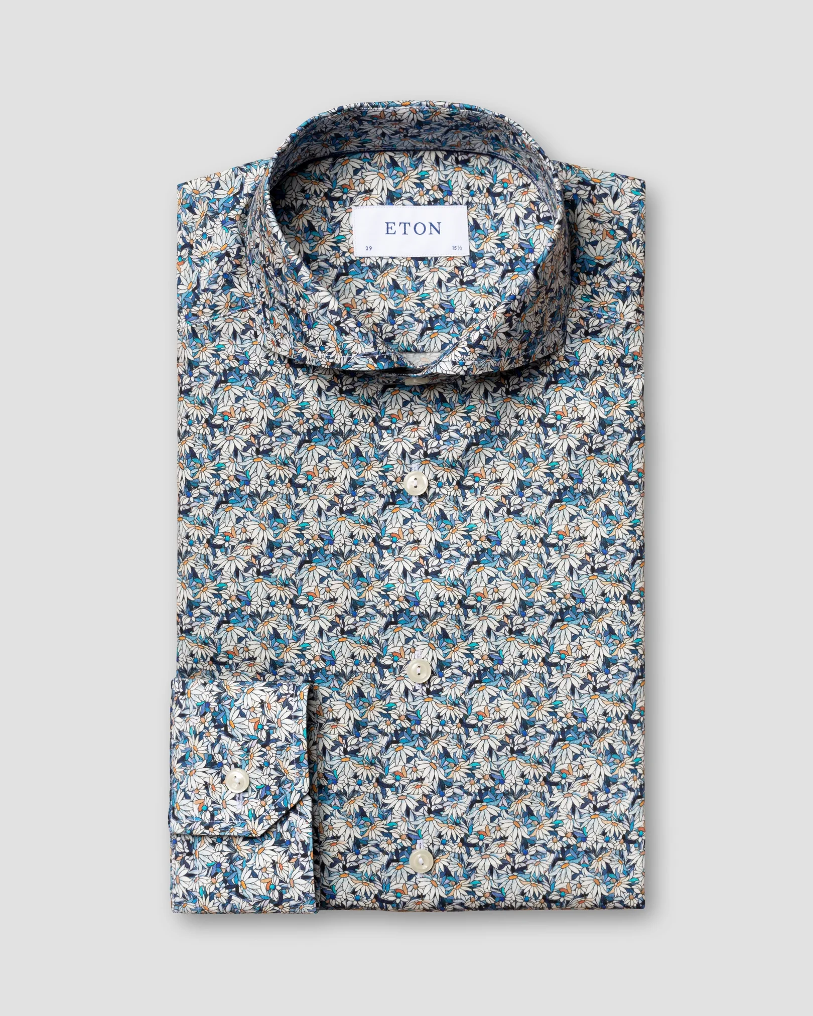 Eton - blue stained glass floral signature twill shirt extreme cut away