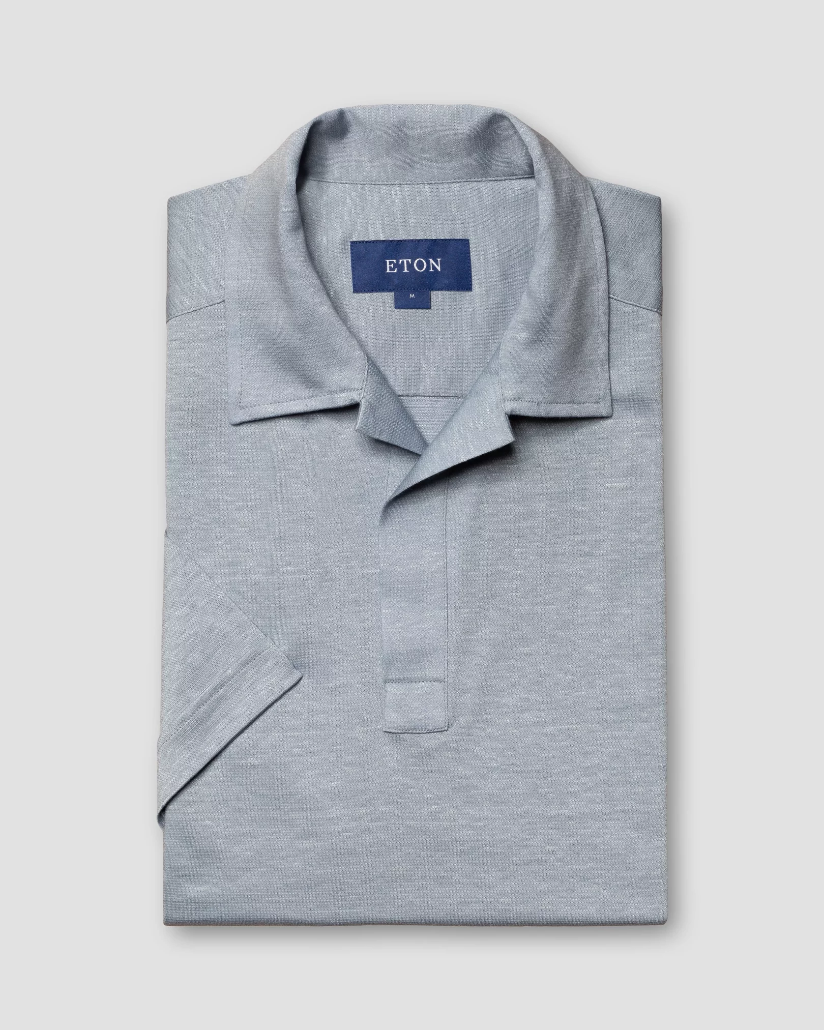 Eton - dark blue pique open collar turn up short sleeve slim jersey