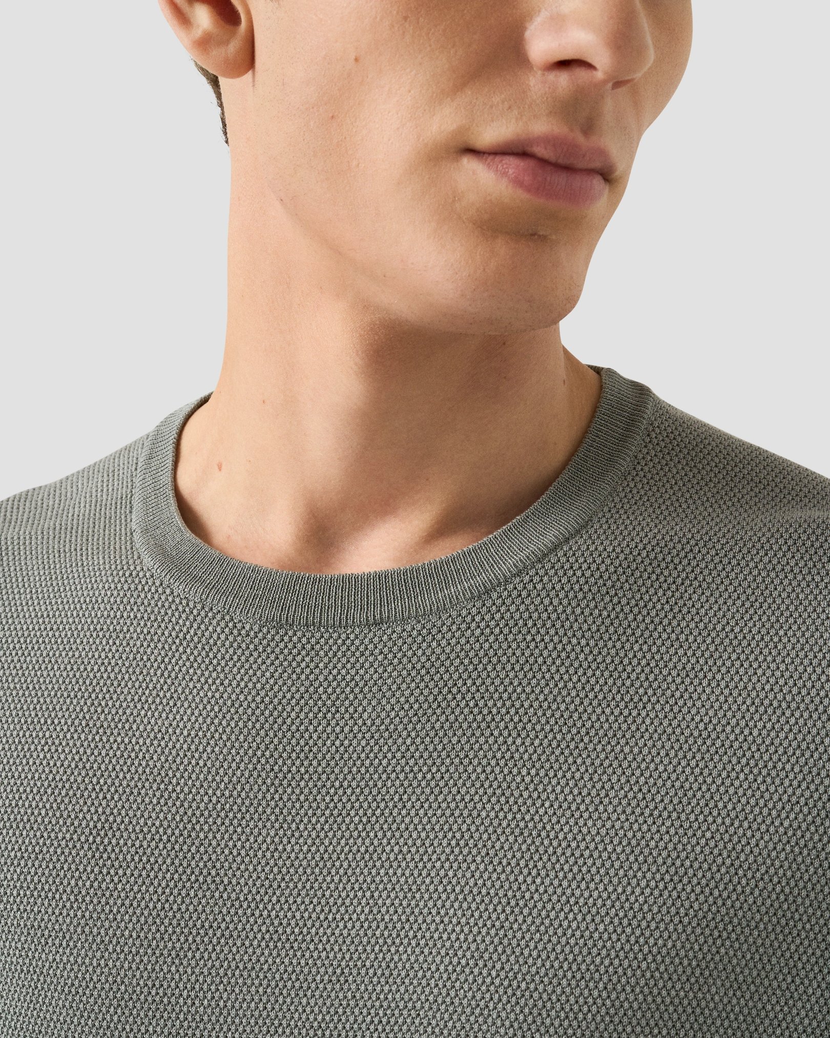 Eton - mid grey structured crew neck knitted t shirt