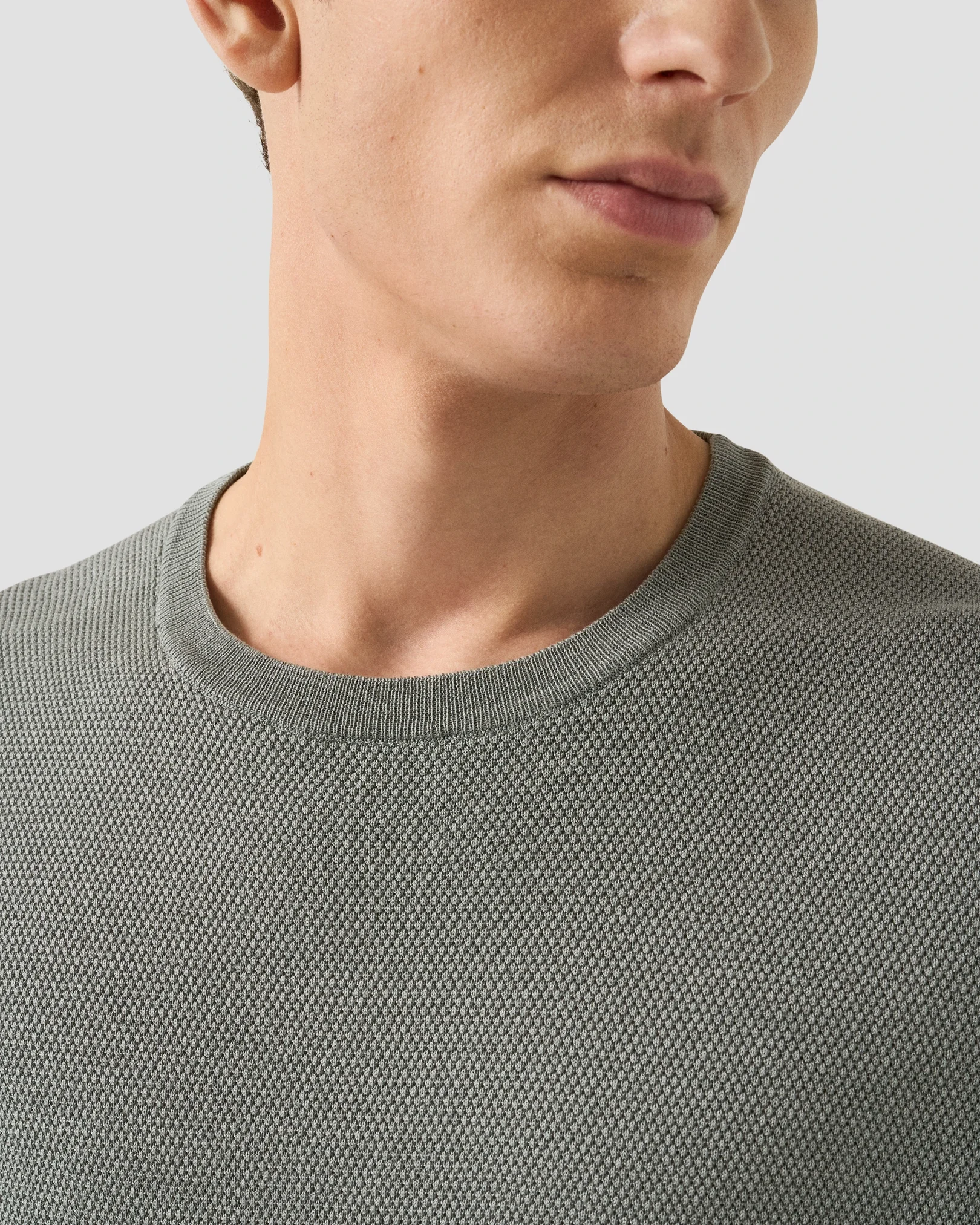 Eton - mid grey structured crew neck knitted t shirt