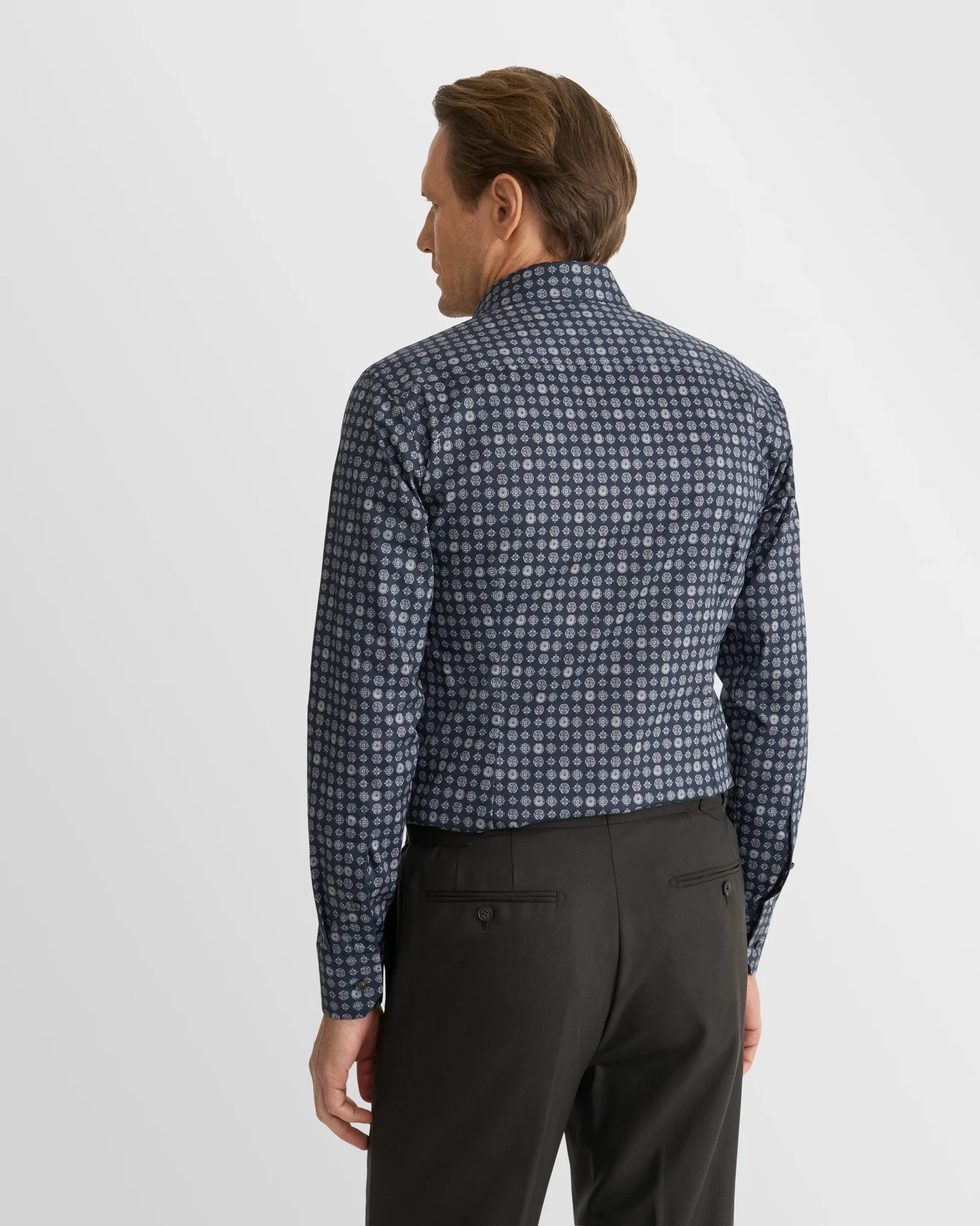 Eton - navy blue geometric signature twill shirt cut away 266