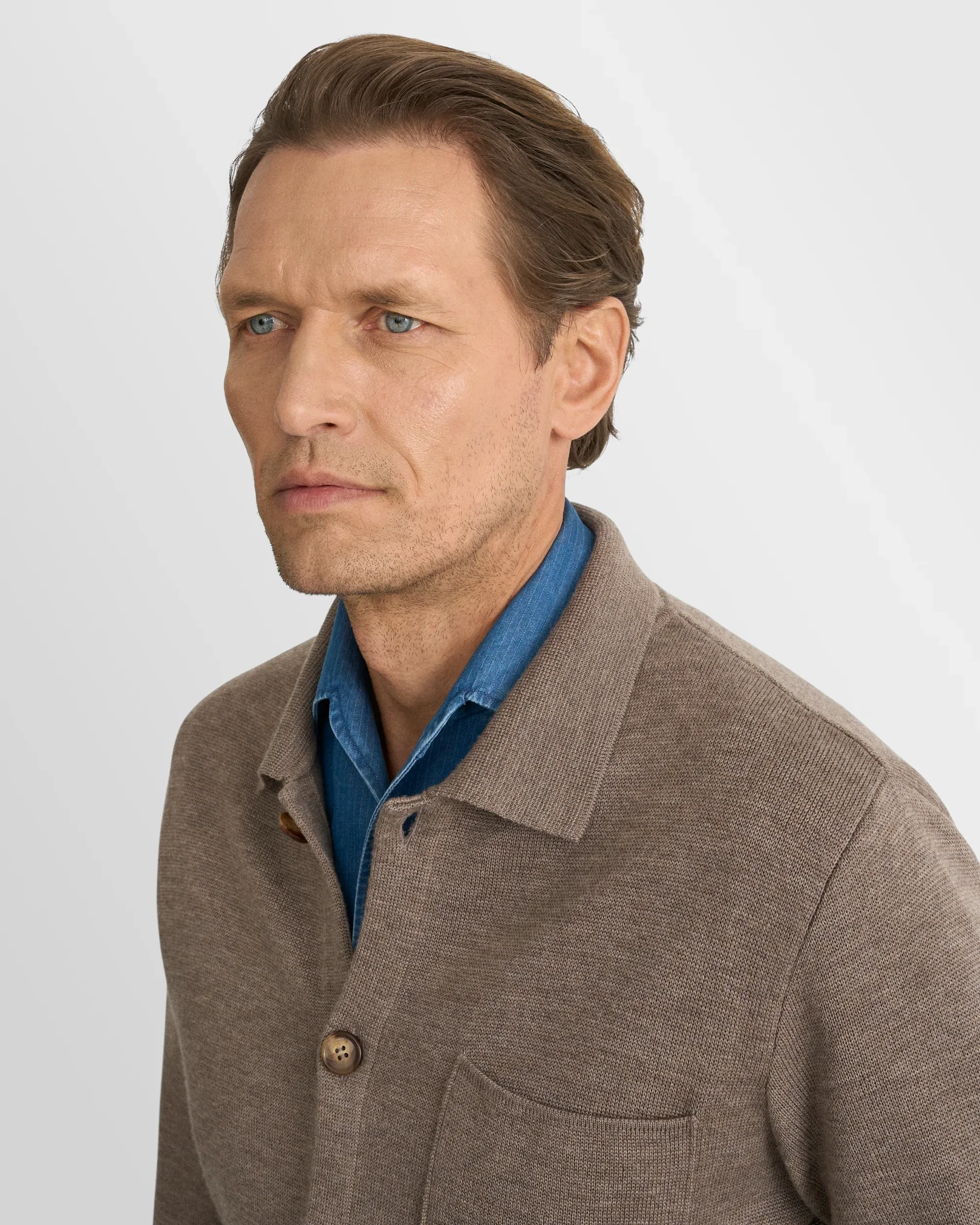 Eton - beige merino milano knit overshirt