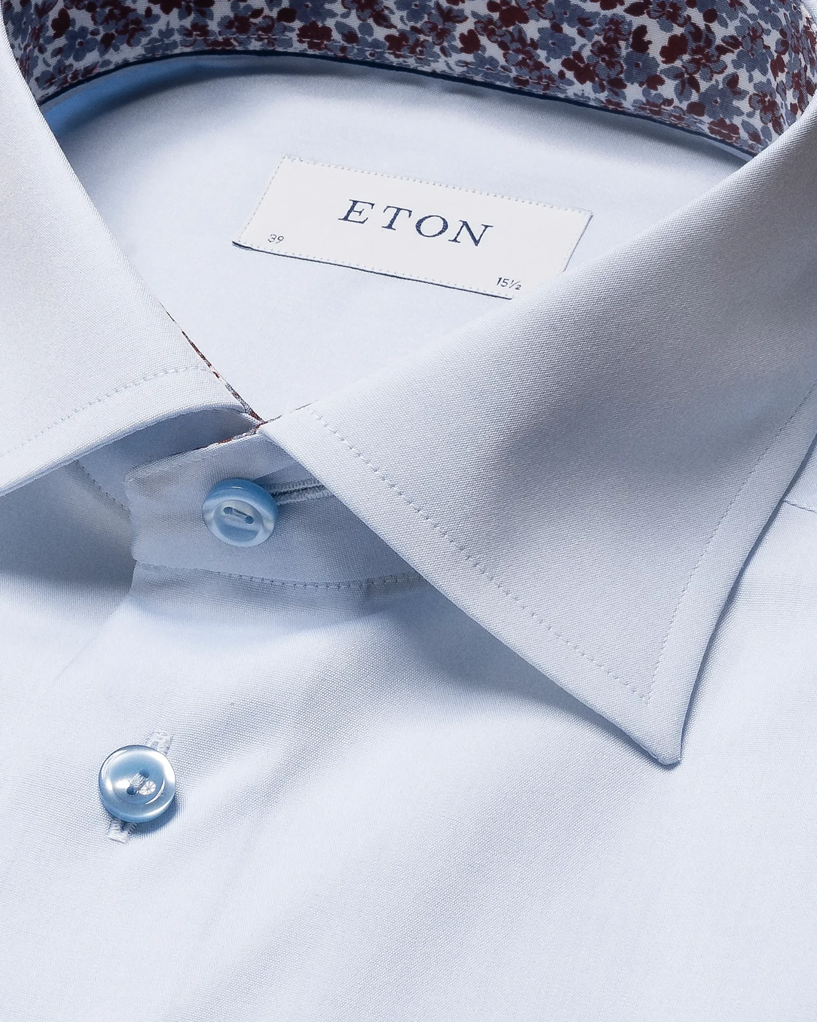 Light Blue Signature Poplin Shirt - Floral Print Details - Eton