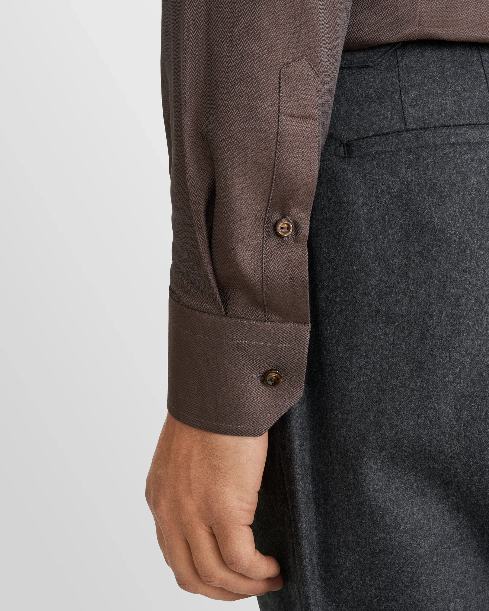 Eton - dark brown herringbone signature twill shirt