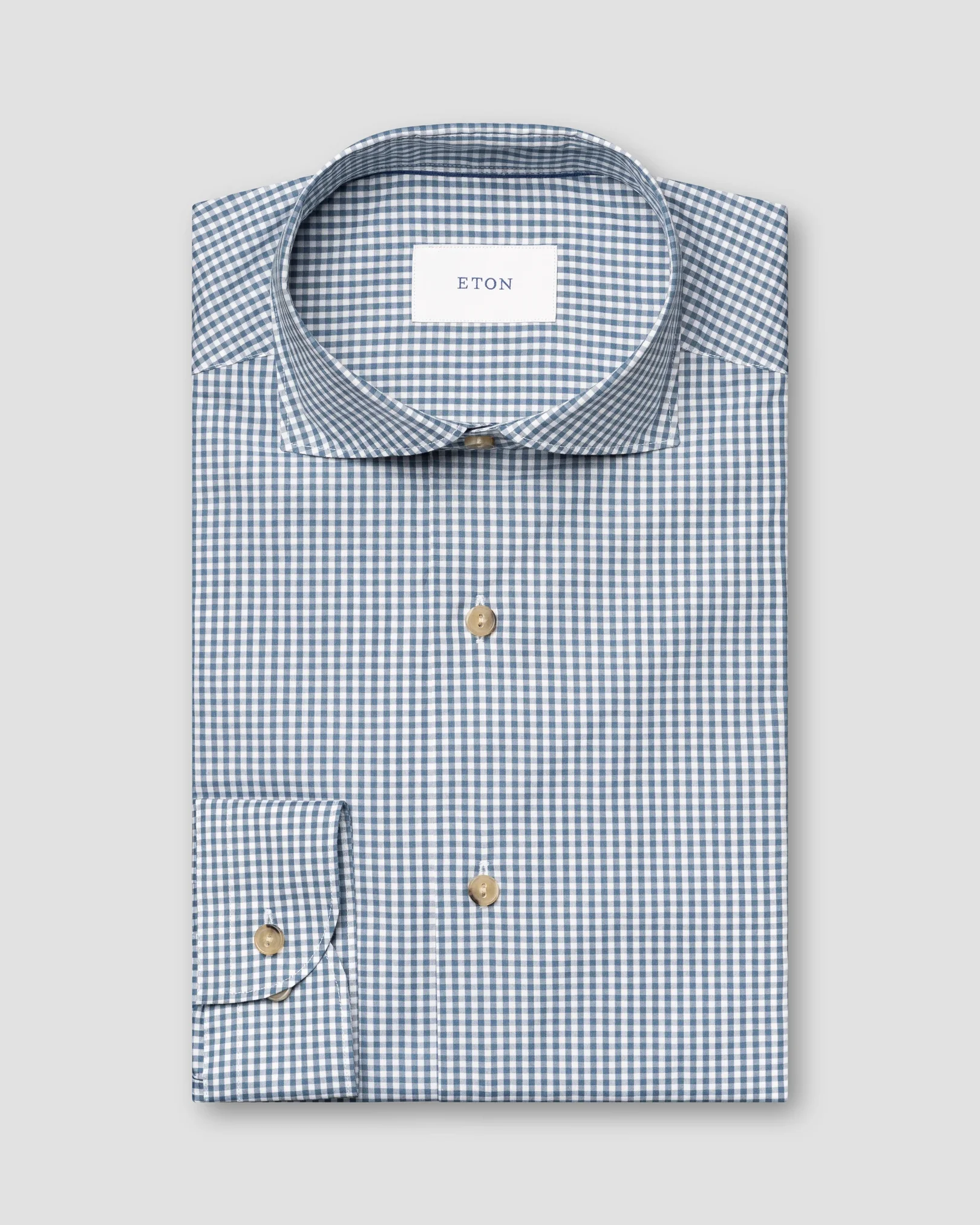 Eton - dark blue check lighweight poplin shirt
