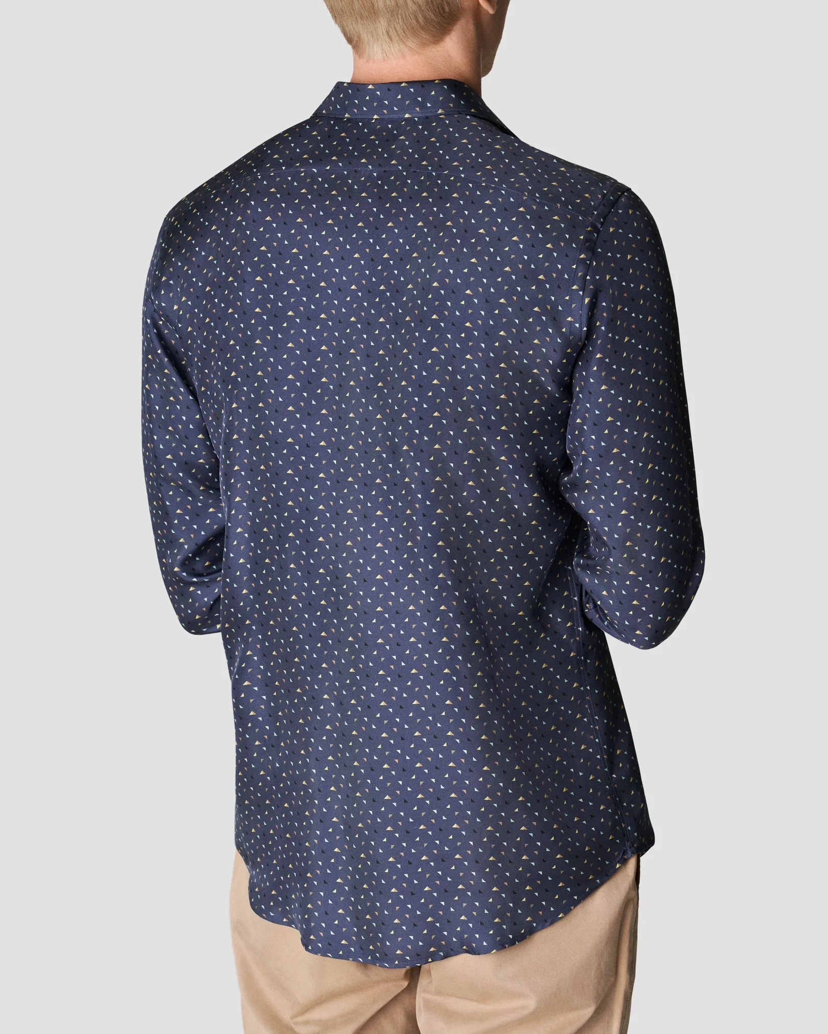 Navy Blue Geometric Print Silk Shirt - Eton
