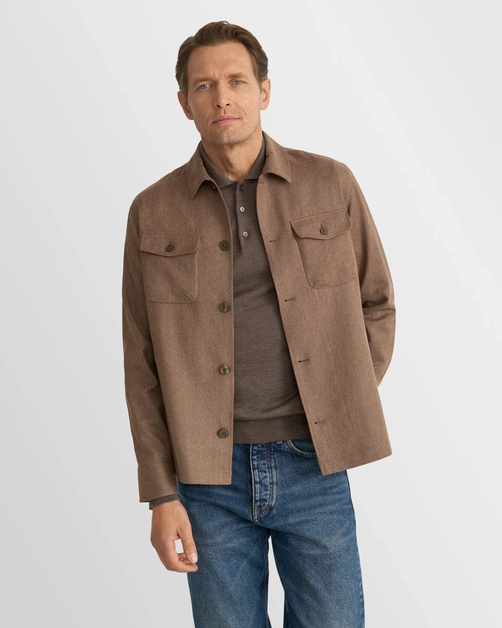 Eton - dark brown merino fine knit polo shirt