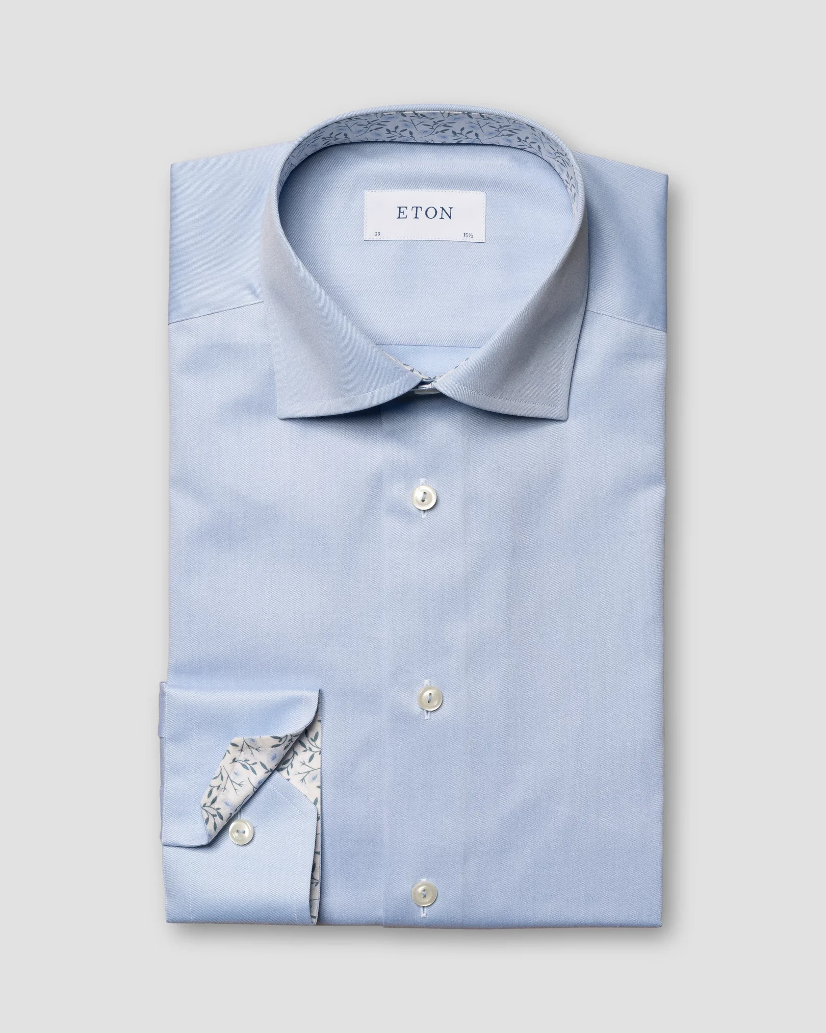 Light Blue Signature Twill Shirt - Floral Contrast Details - Eton