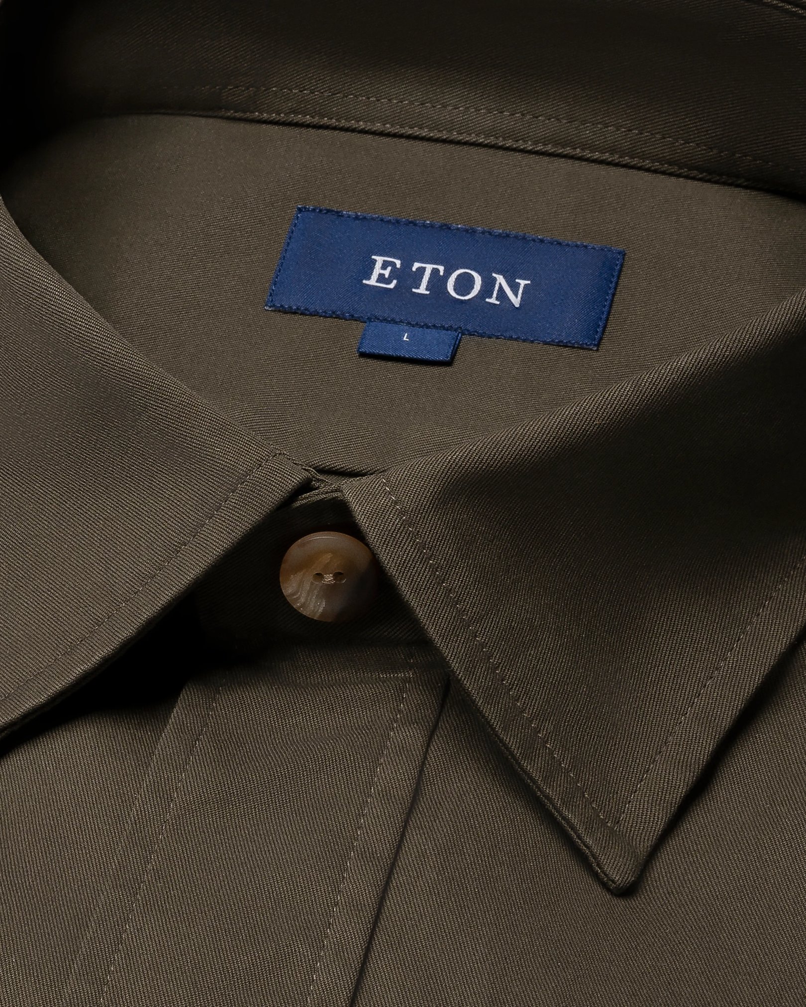 Eton - dark green twill long pointed collar double rounded overshirt