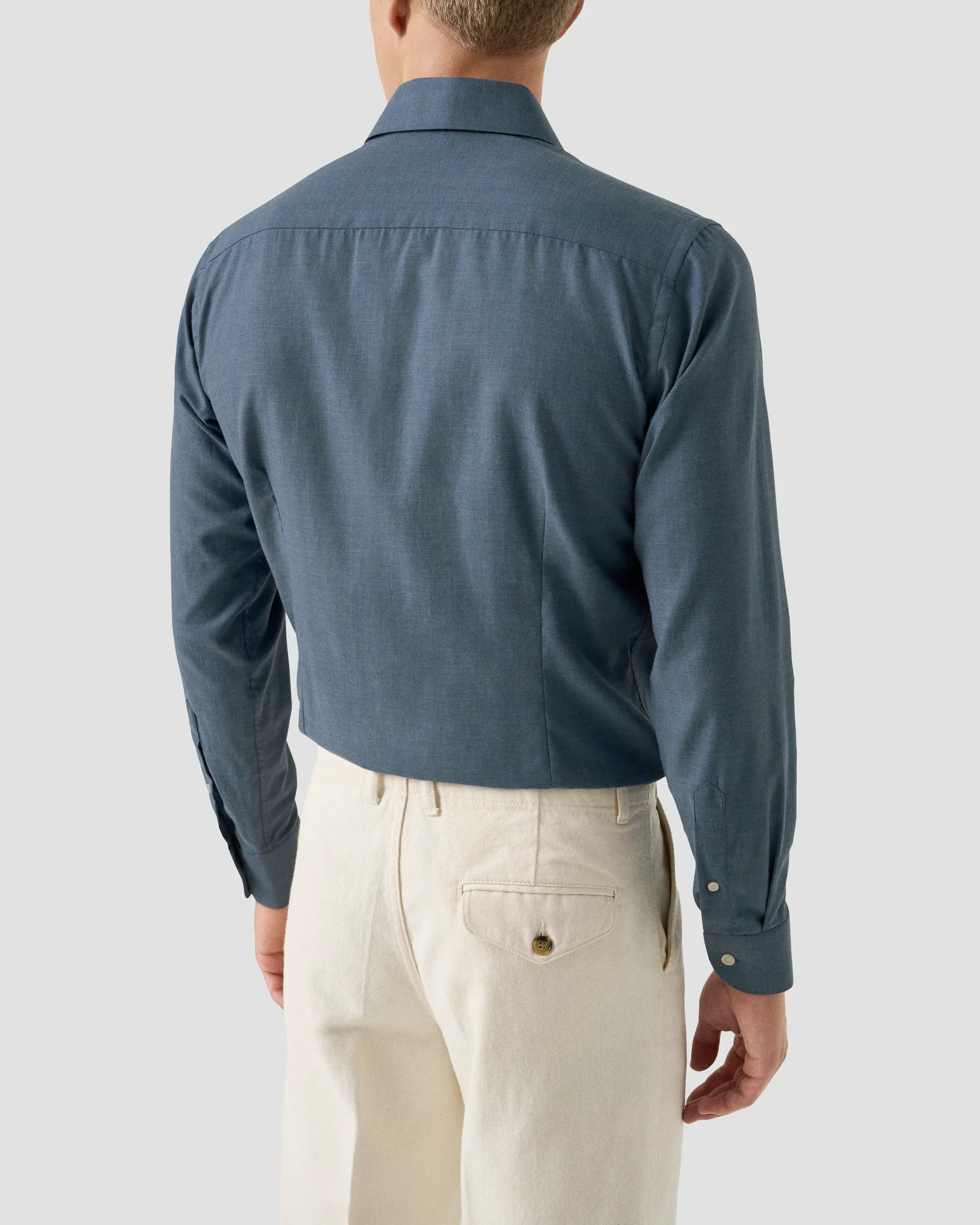 Eton - dark blue solid signature flannel shirt 256