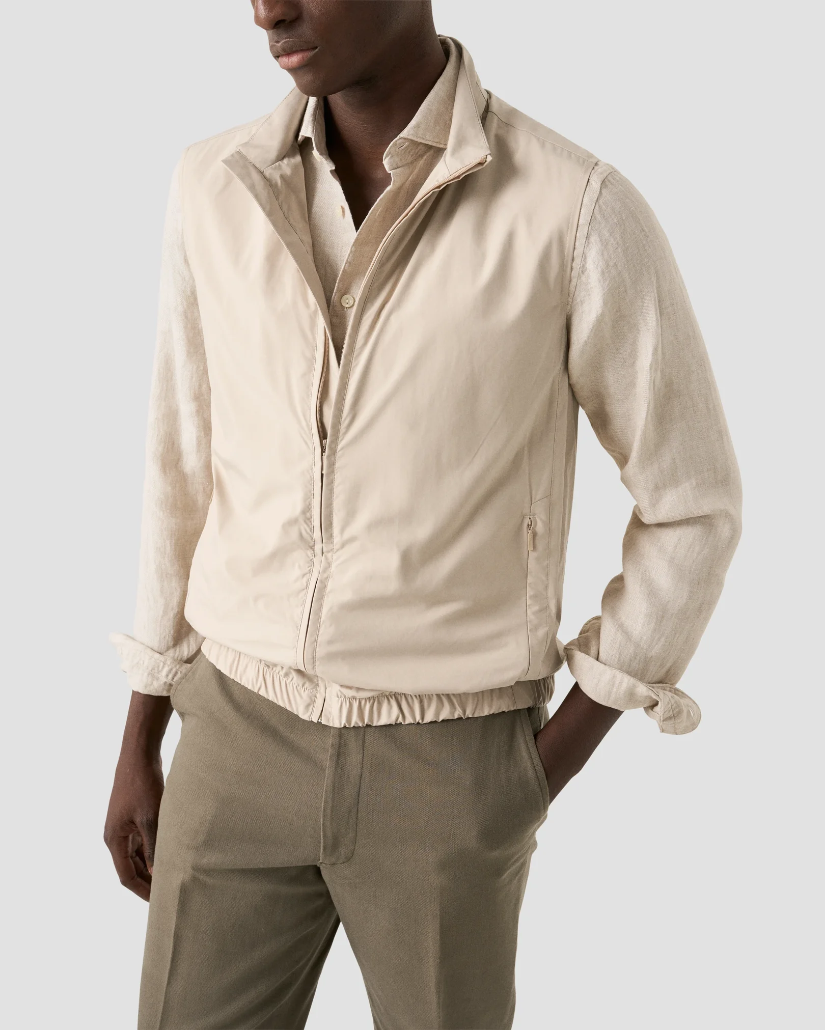 Eton - beige solid twill linen shirt