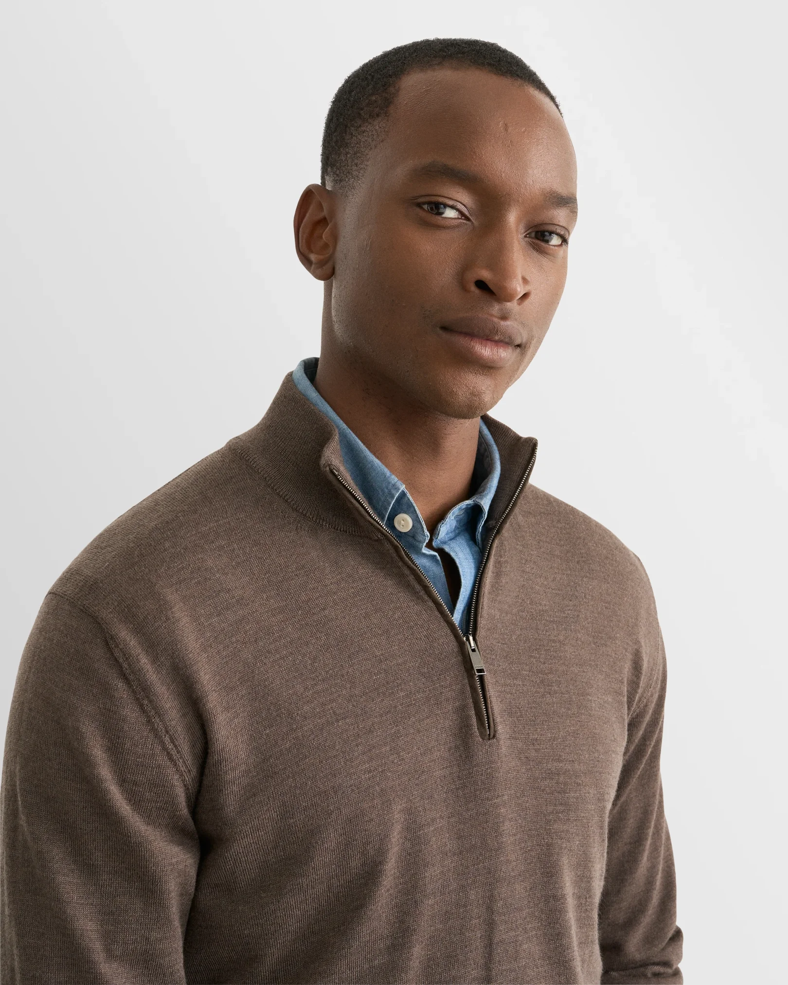 Eton - dark brown merino quarter zip knit sweater