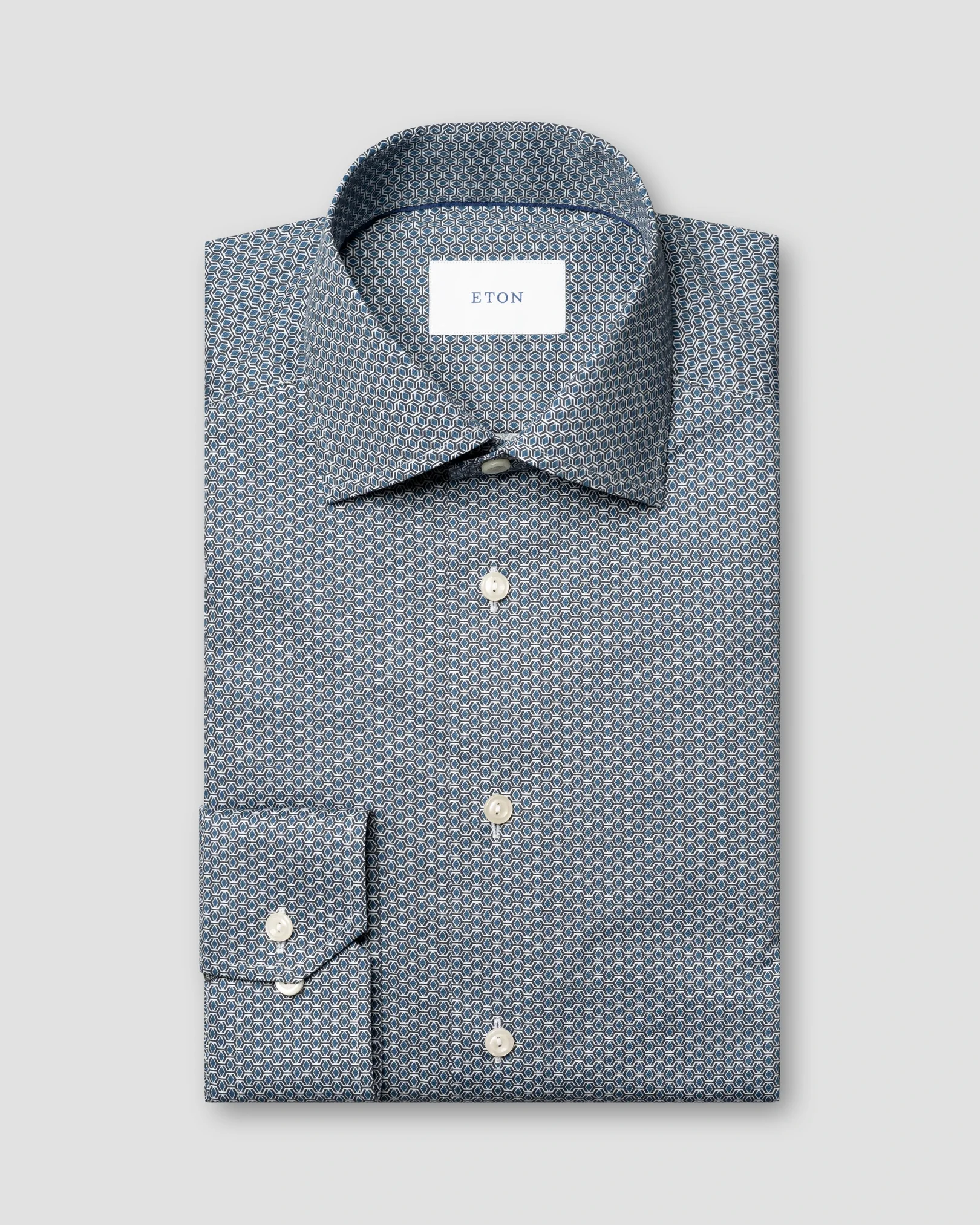 Eton - dark blue geometric print signature twill shirt