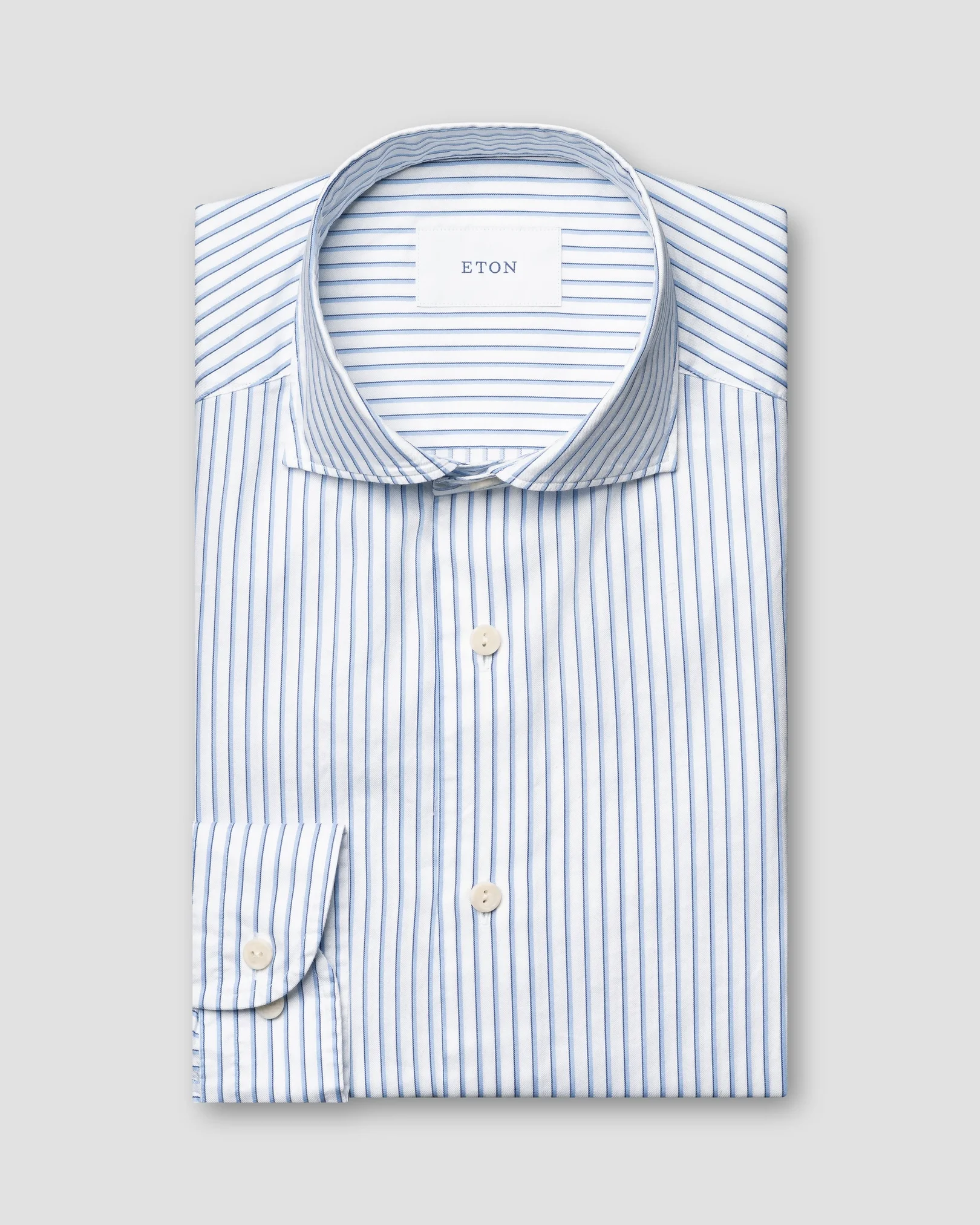 Eton - mid blue striped oxford shirt wide spread 268