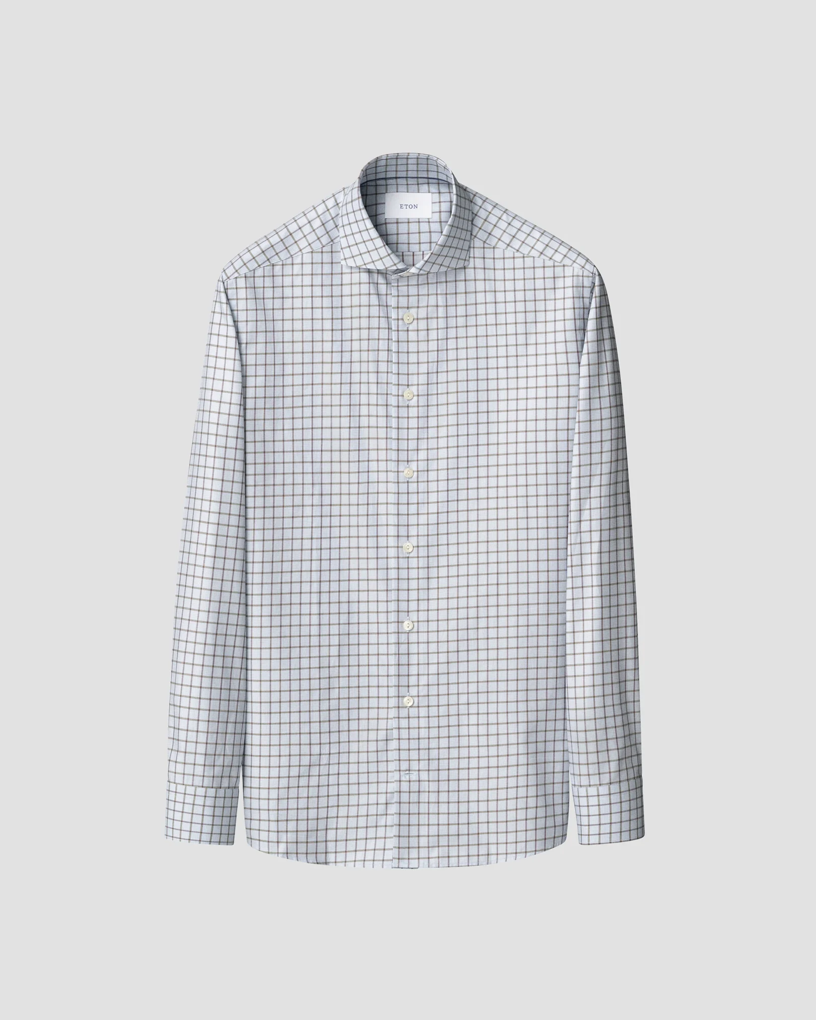 Eton - blue check twill shirt wide spread 266