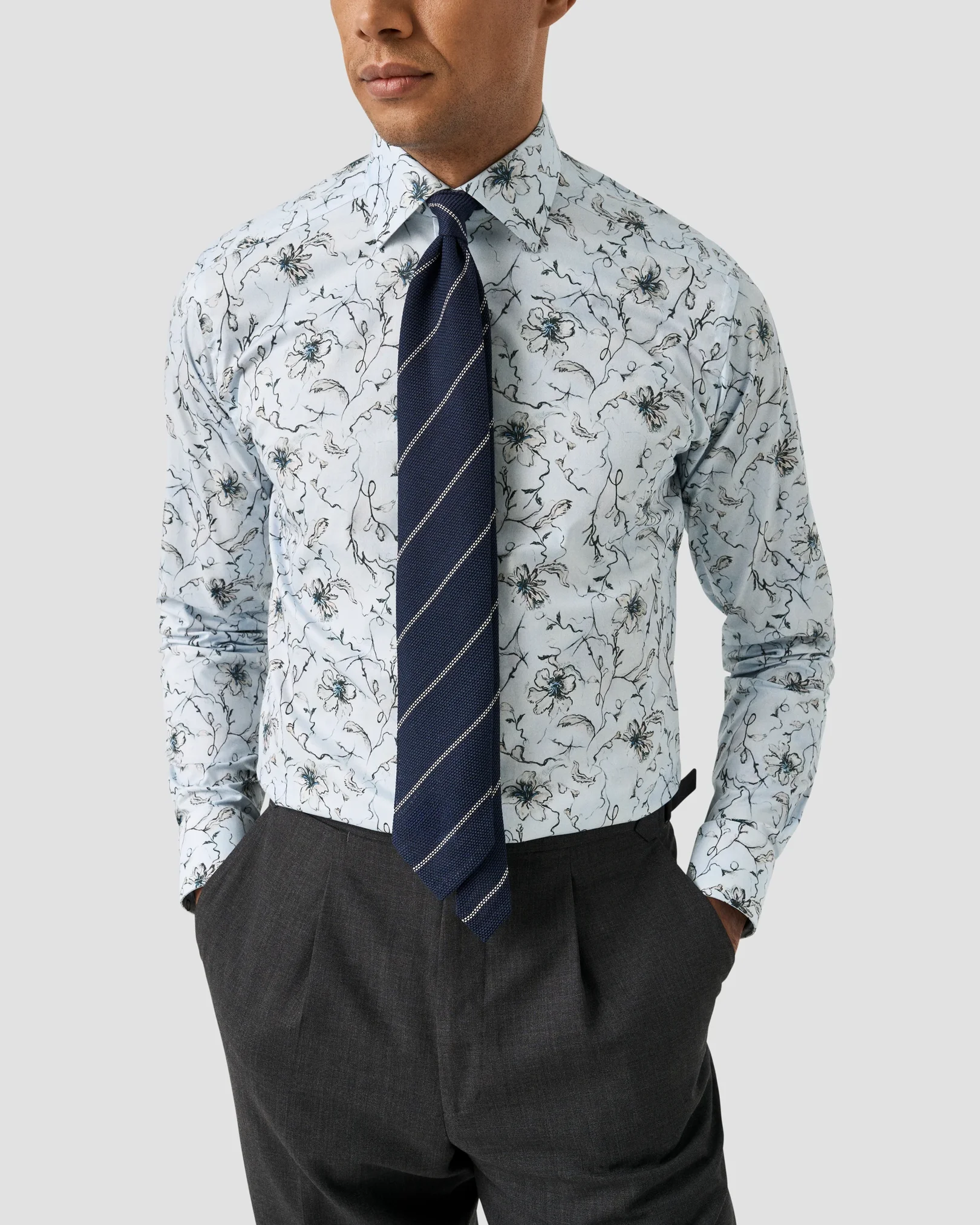 Eton - light blue floral signature cutaway