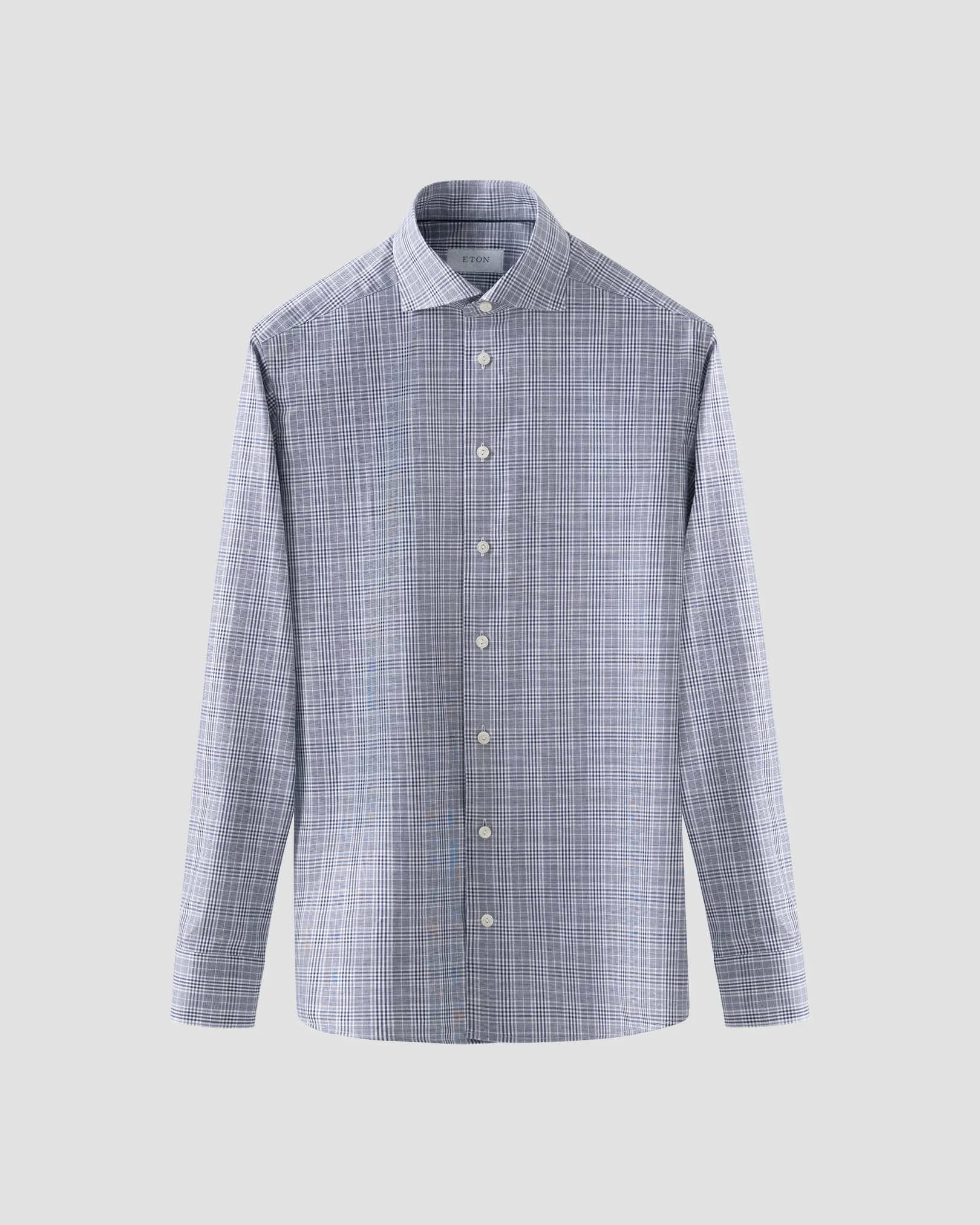 Eton - dark blue prince of wales check twill shirt