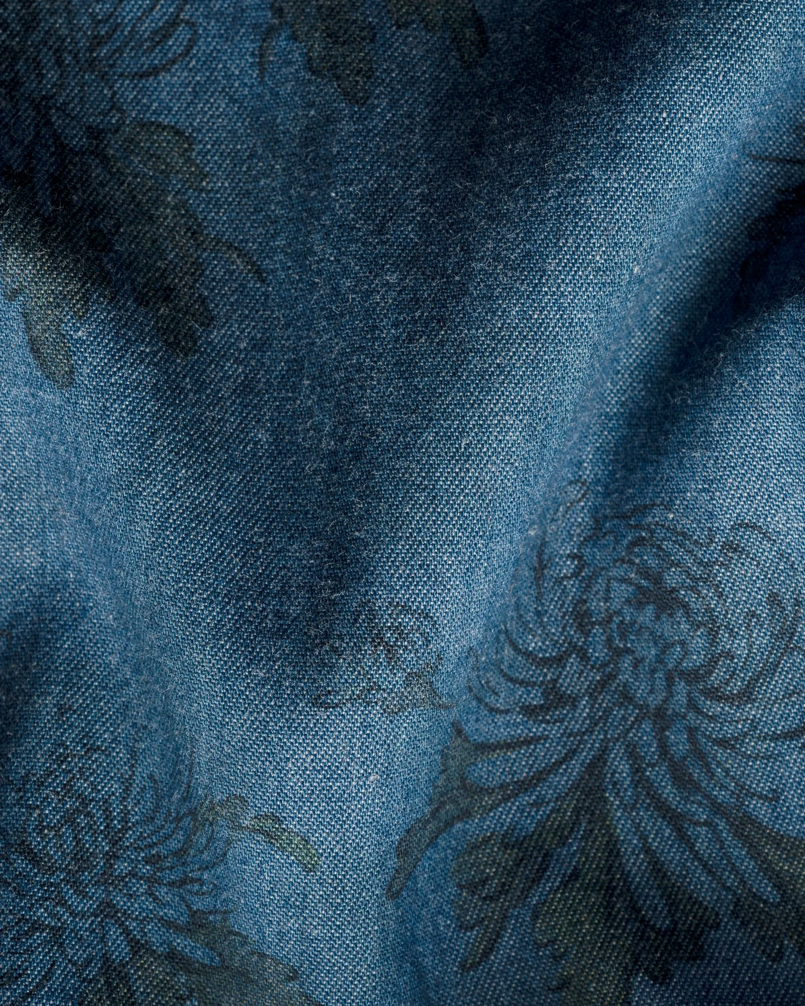 Eton - mid blue floral print denim shirt