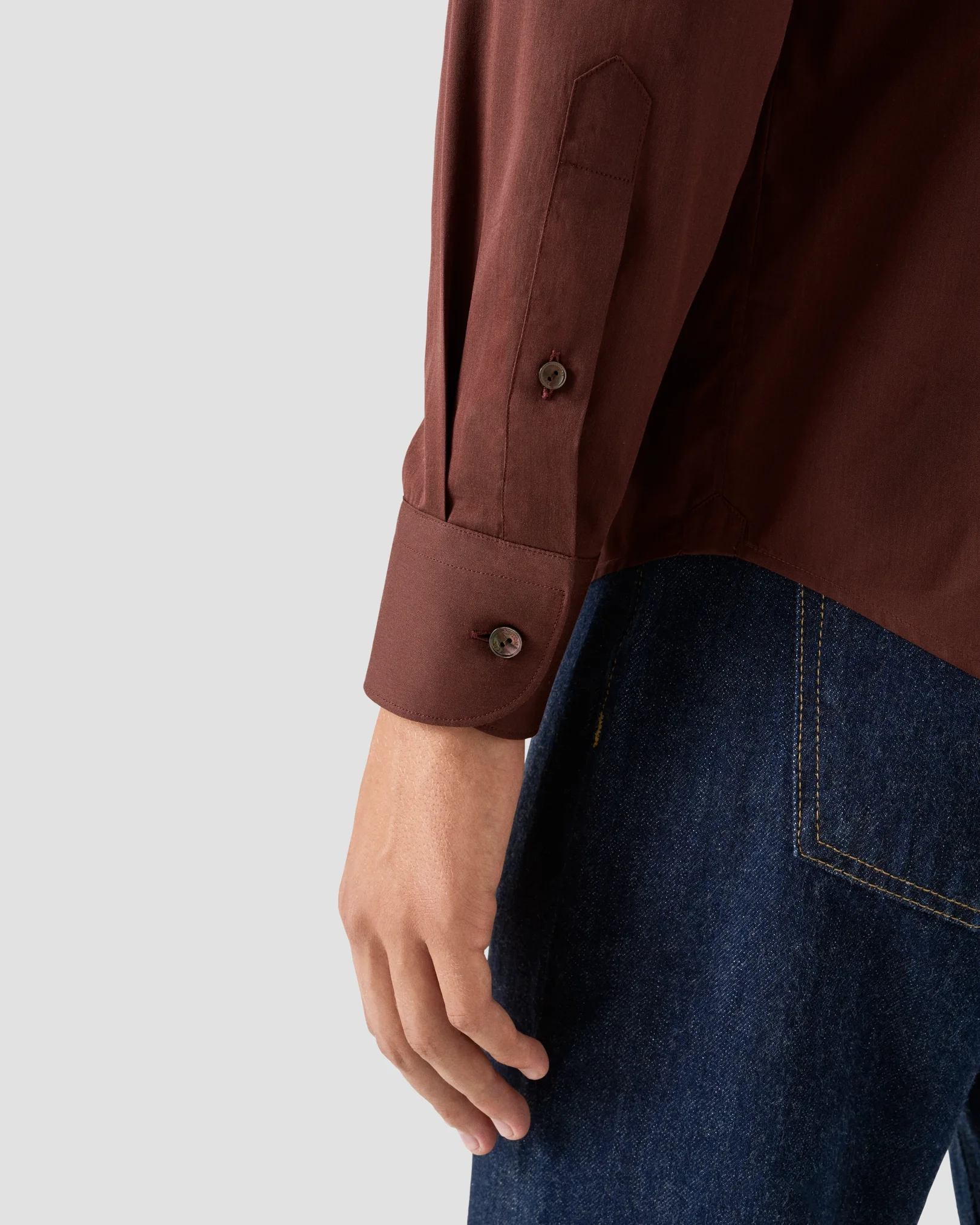 Eton - dark red solid cotton silk shirt