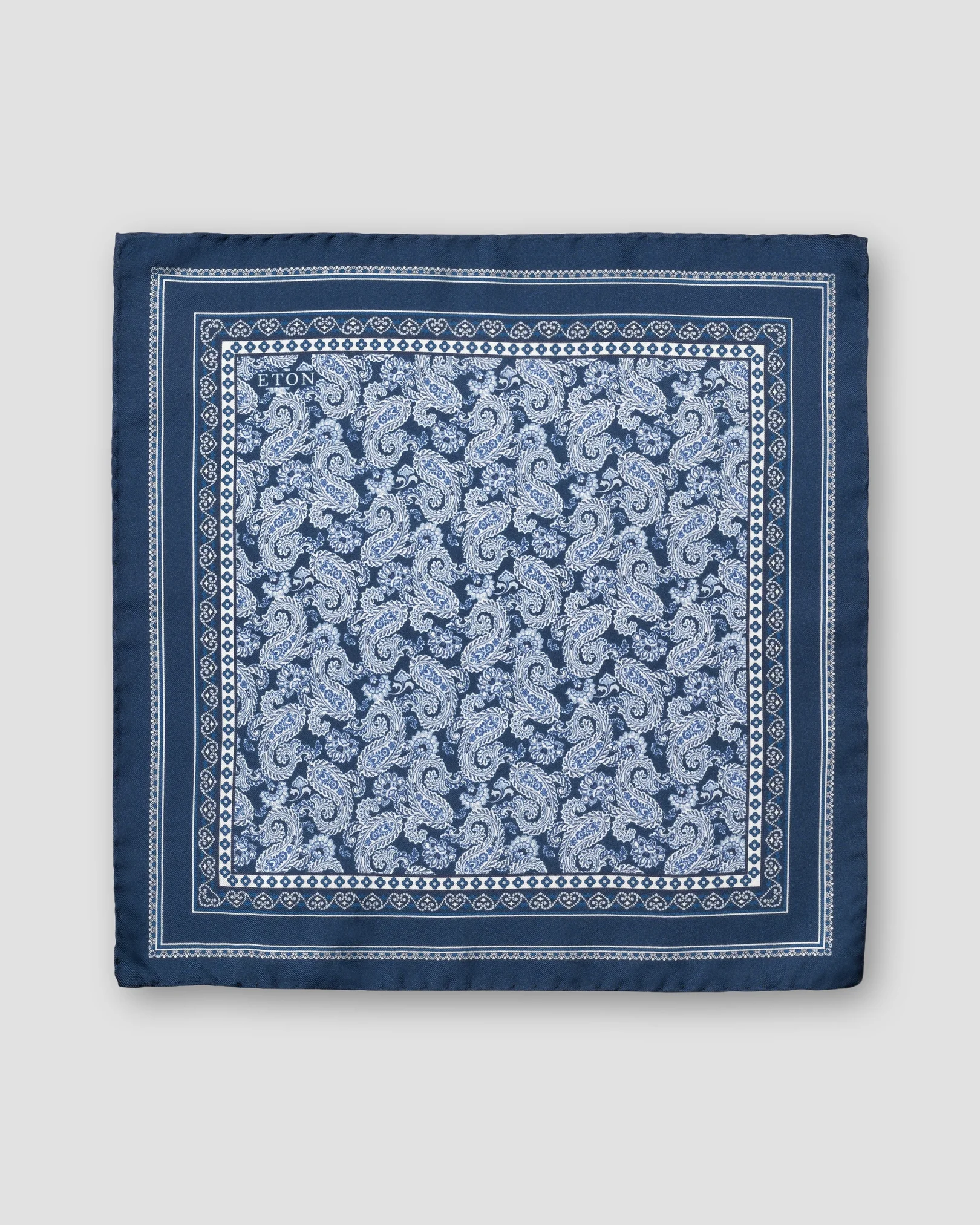 Eton - dark blue paisley silk twill pocket square
