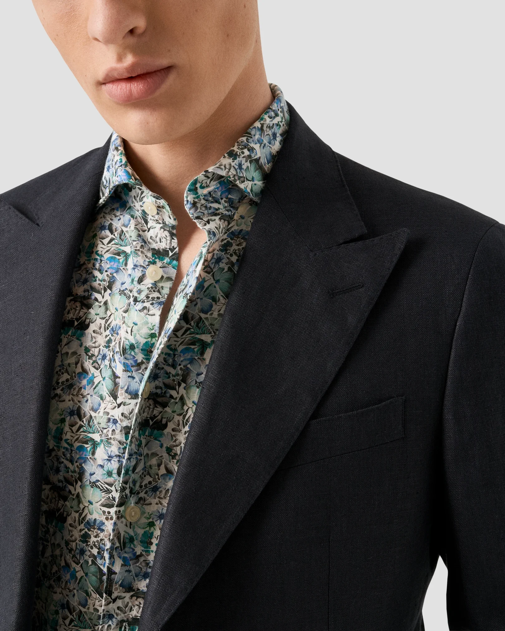 Eton - light blue soft mosaic flower print linen shirt