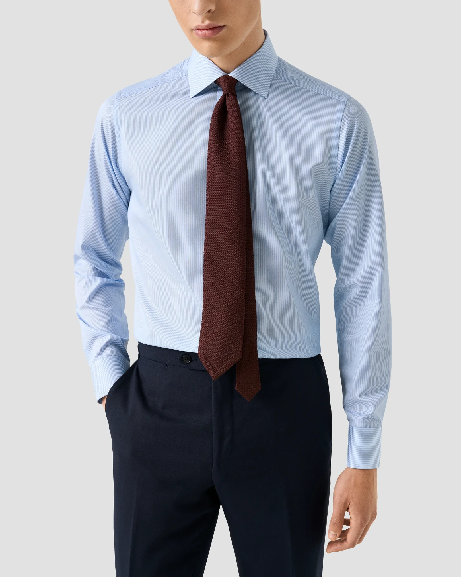 Eton - light blue fine striped signature twill shirt