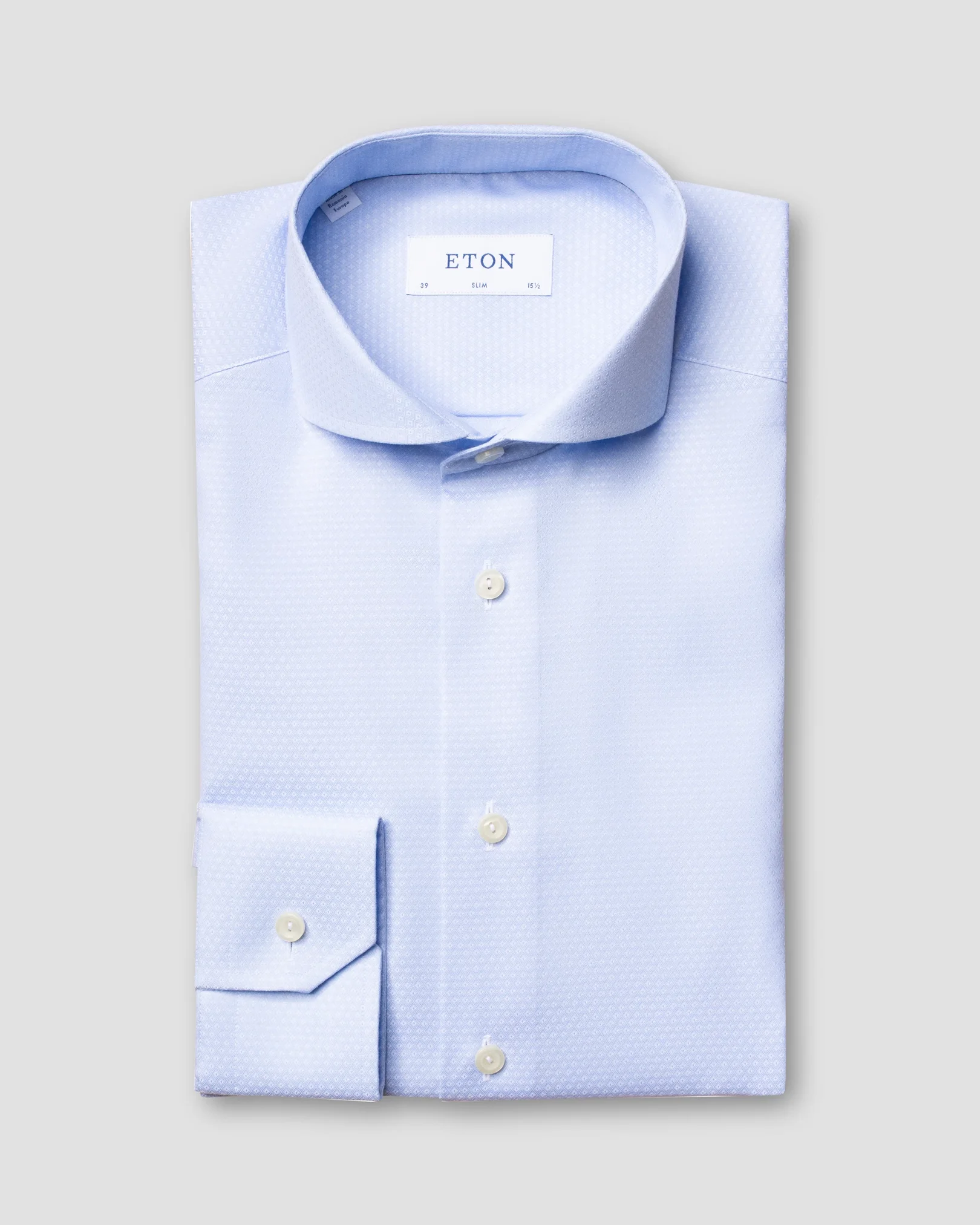 Eton - light blue diamond weave shirt extreme cut away