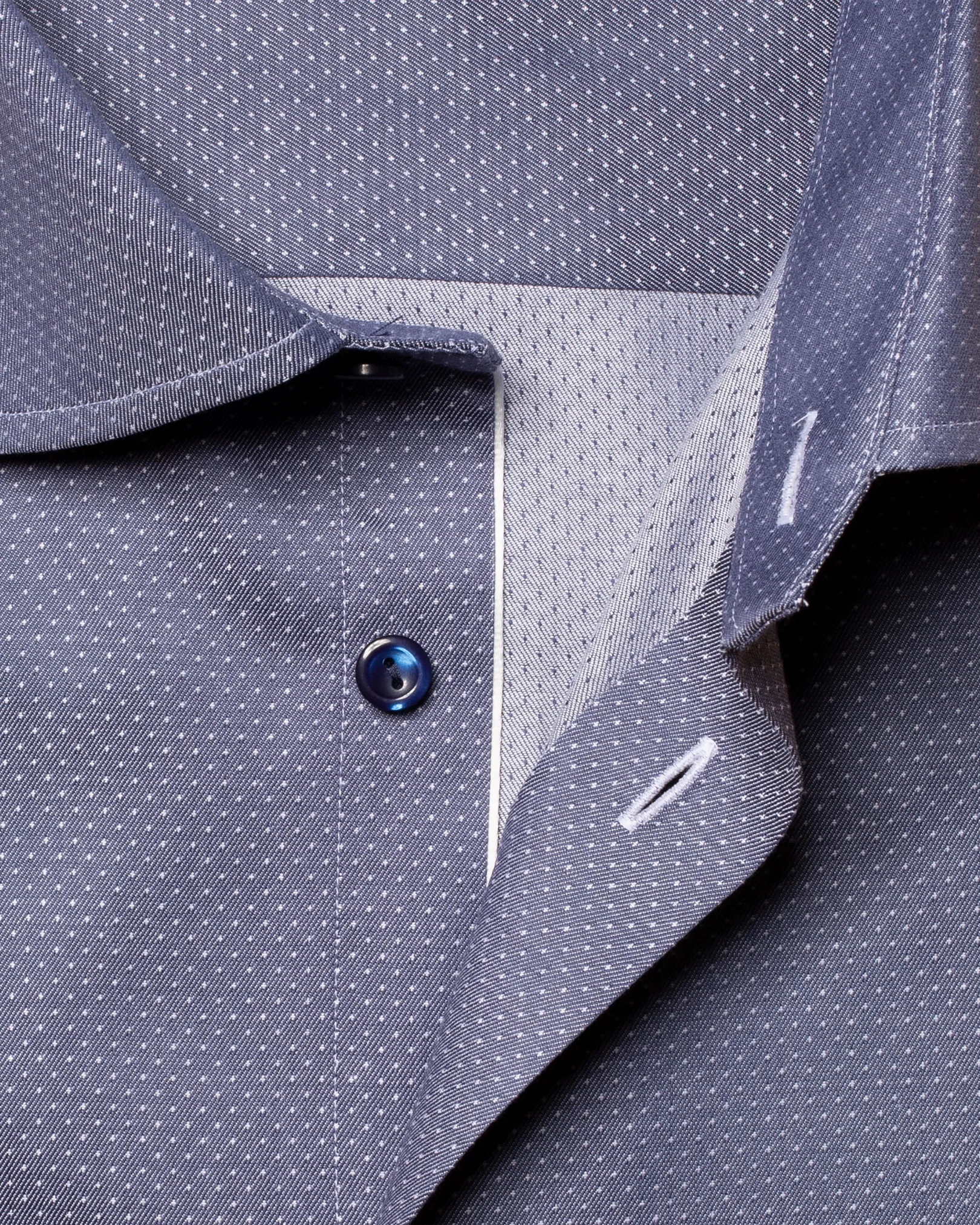 Navy Pin–Dots Cotton–Lyocell Stretch Shirt - Eton