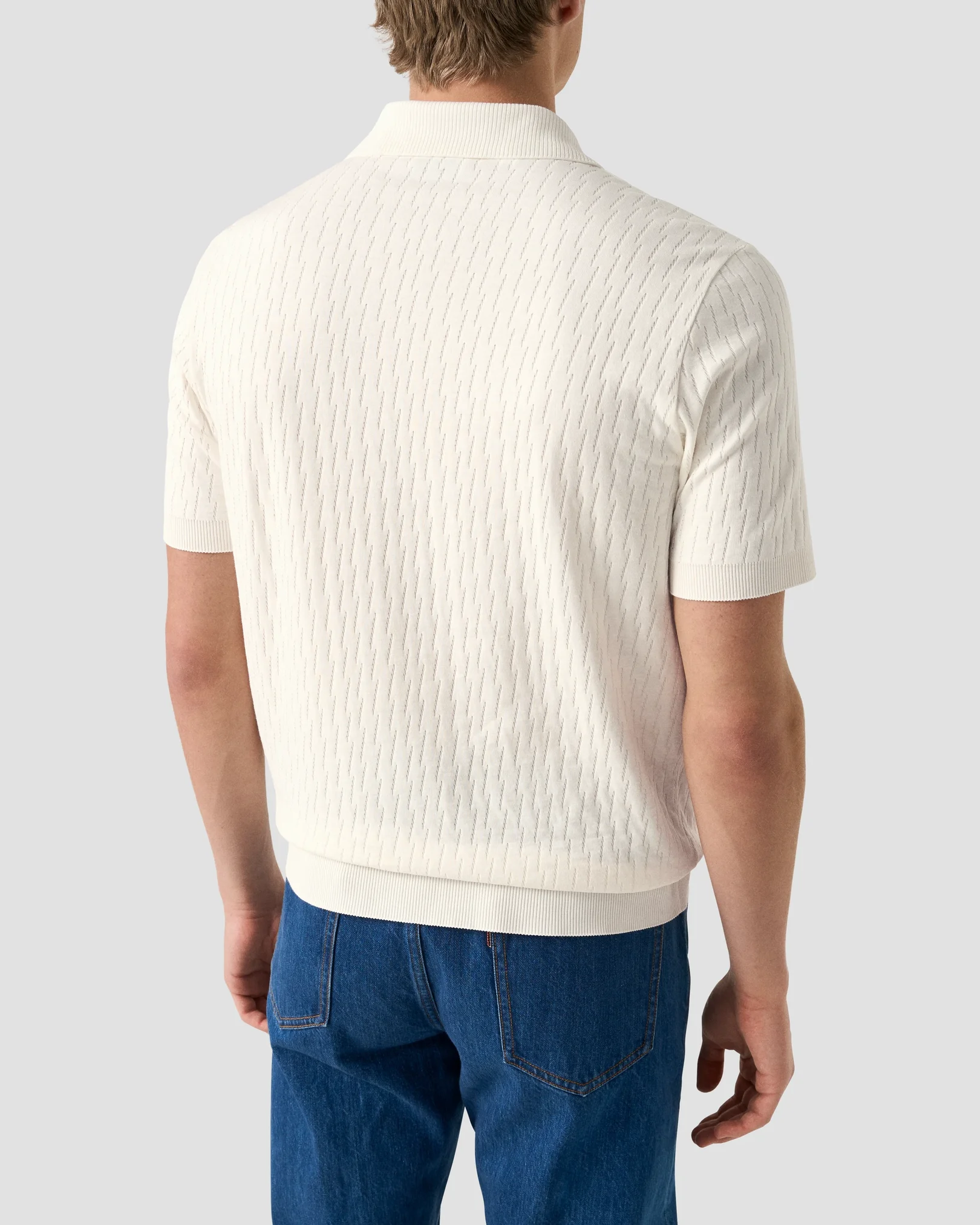 Eton - off white jacquard open collar polo shirt