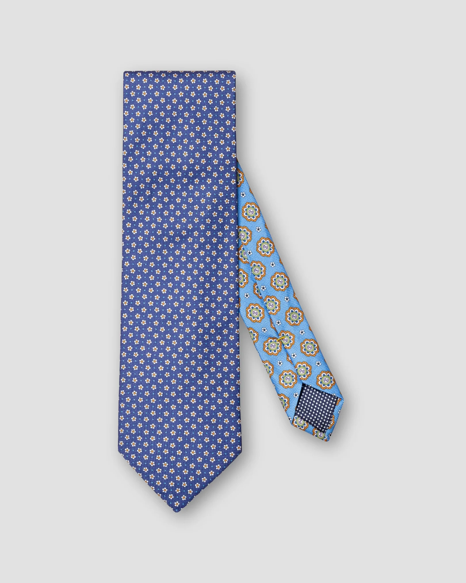 Eton - navy blue floral print cotton tie