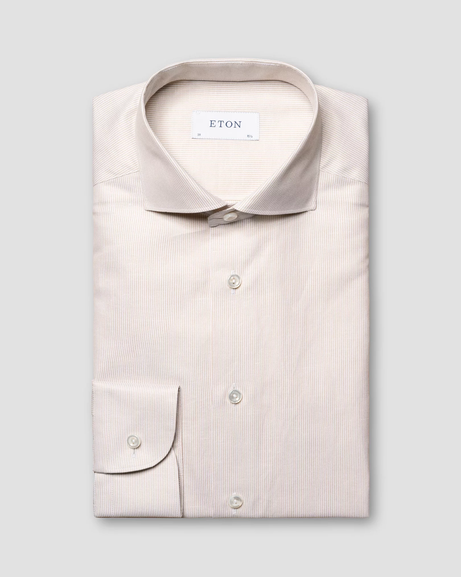 Light Brown Striped Wrinkle Free Cotton Linen Shirt