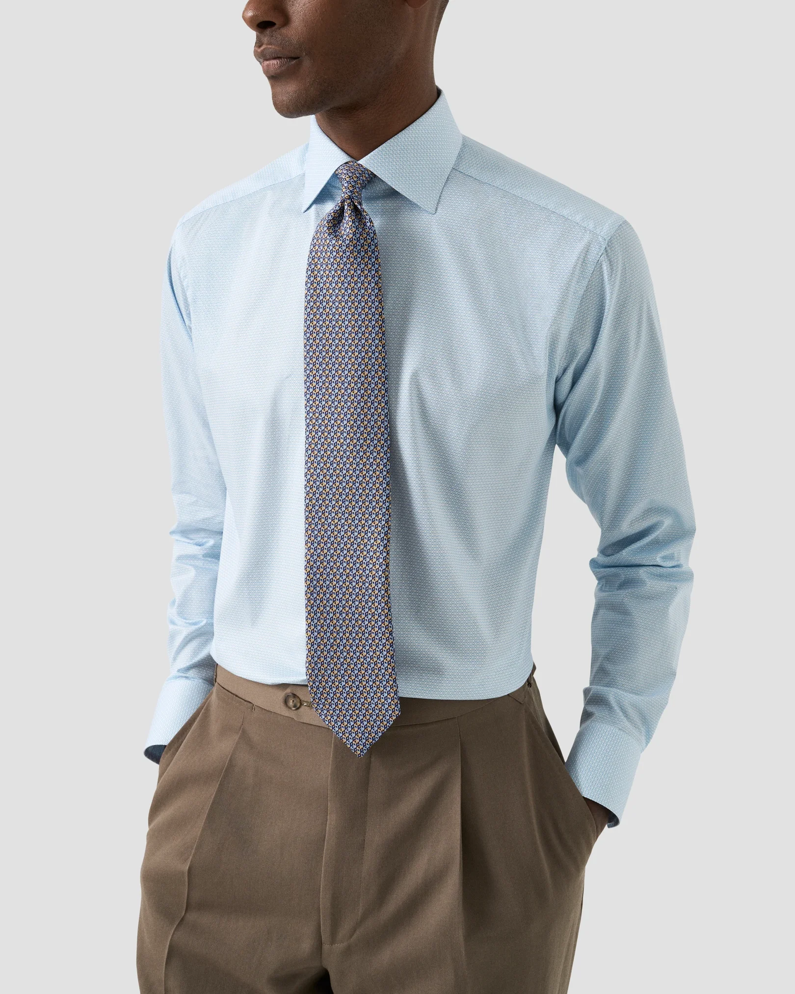 Eton - light blue geometric signature twill shirt cut away 261