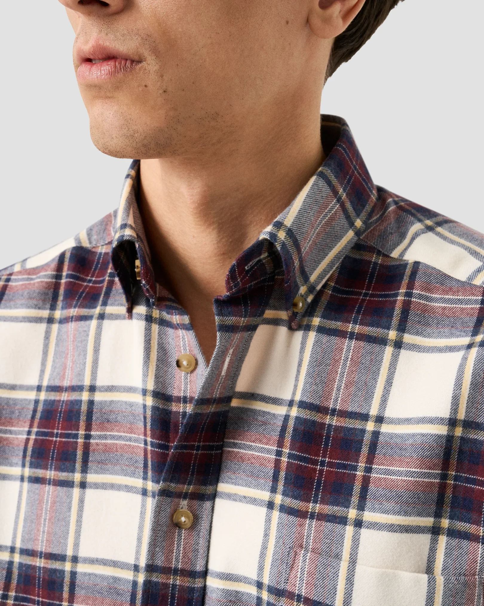 Eton - plaid check flannel shirt navy blue plaid check flannel shirt