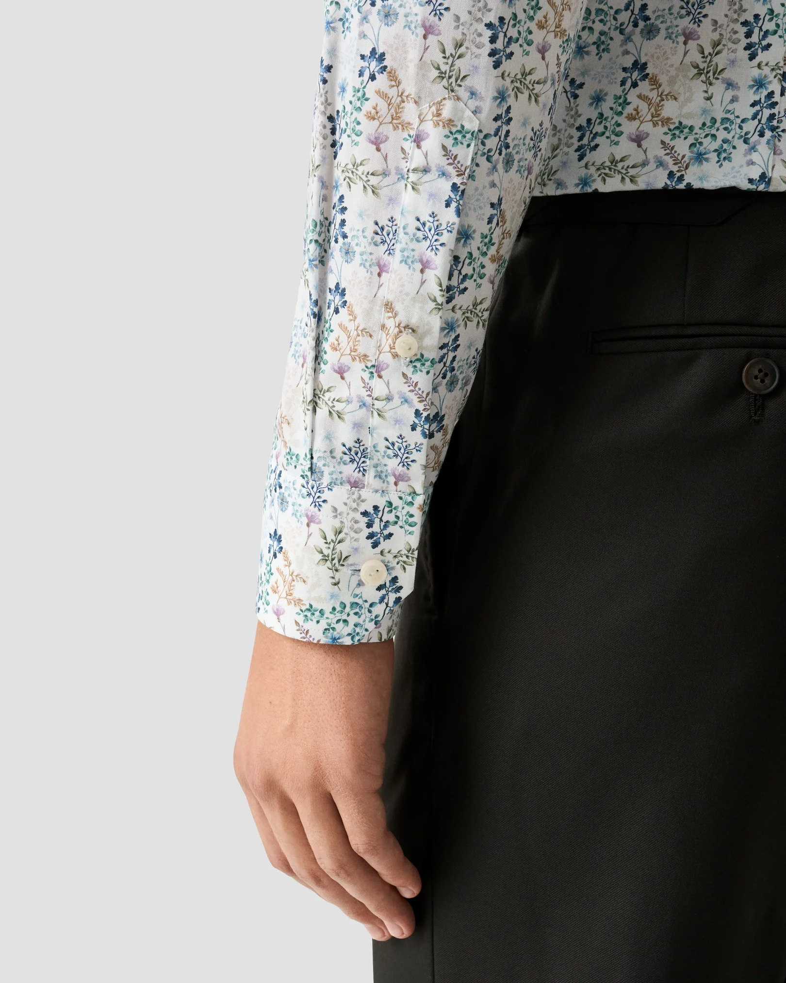 Eton - mid blue floral twill shirt