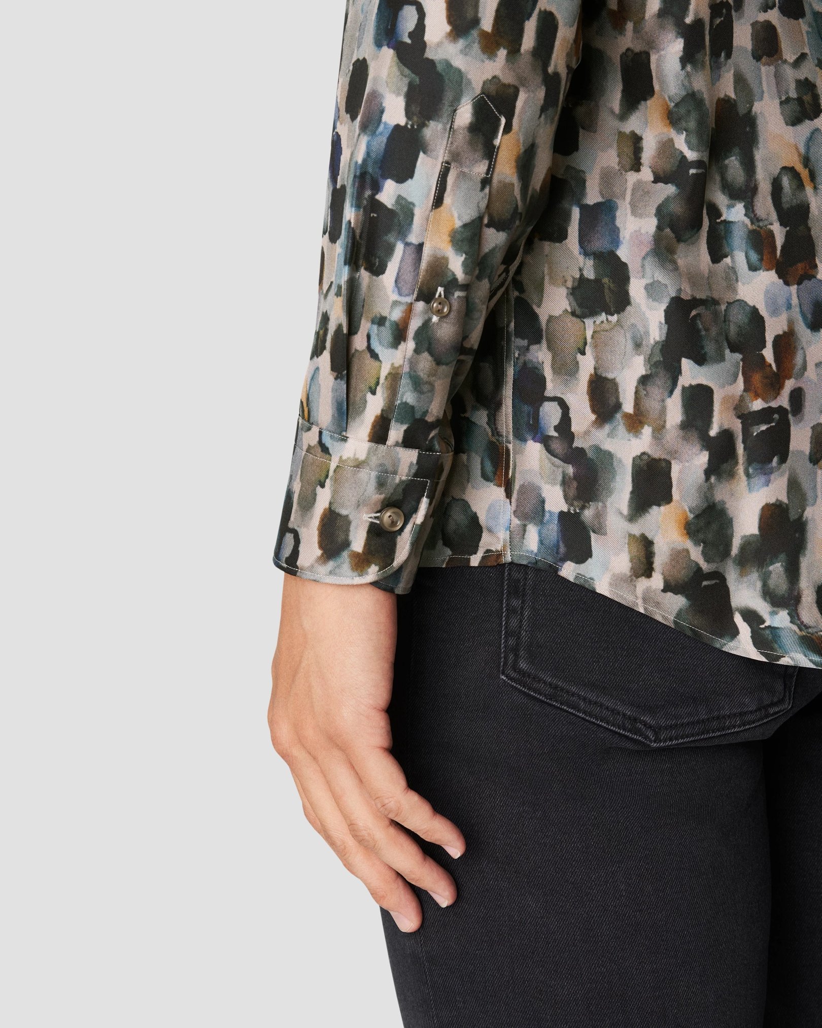Eton - beige silk twill print shirt