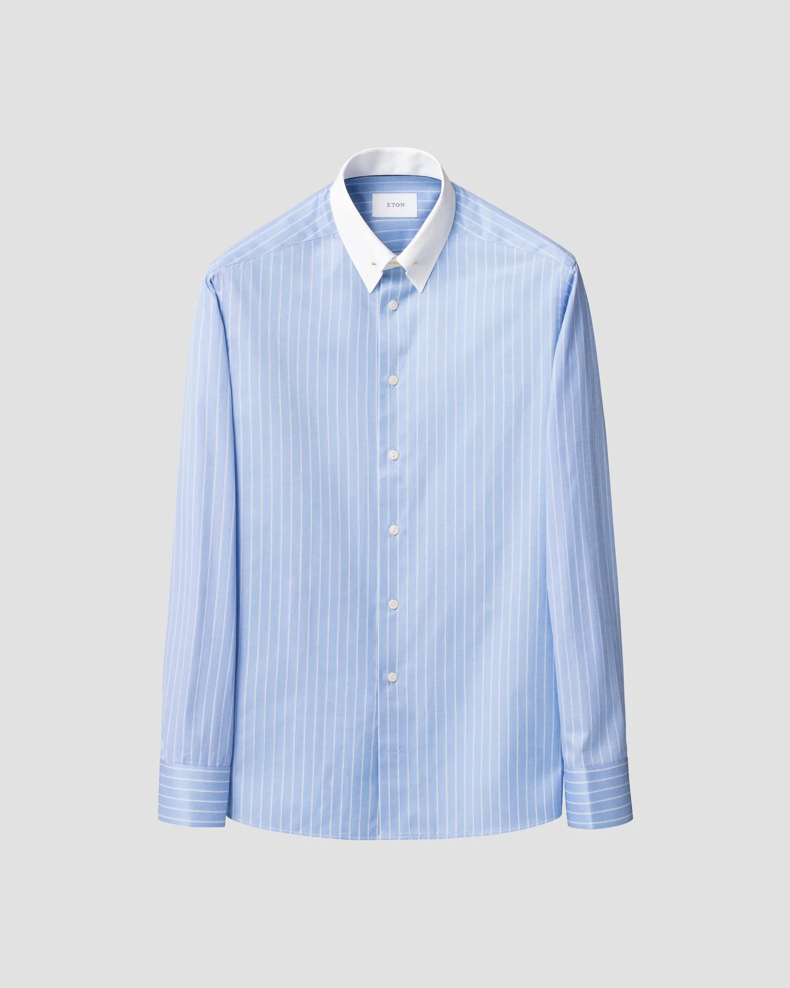 Eton - mid blue striped signature twill shirt pin collar
