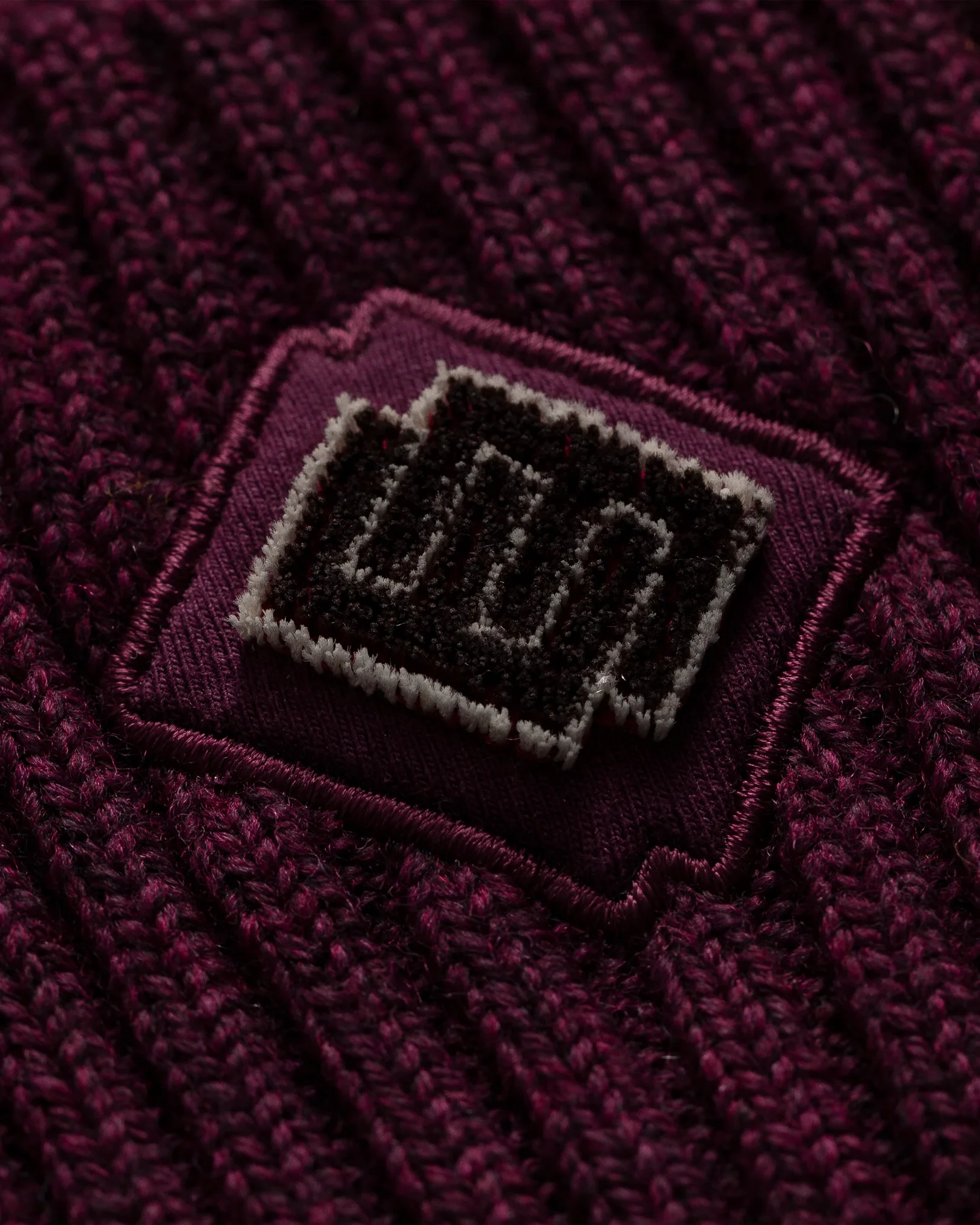 Eton - burgundy wool beanie logo detail
