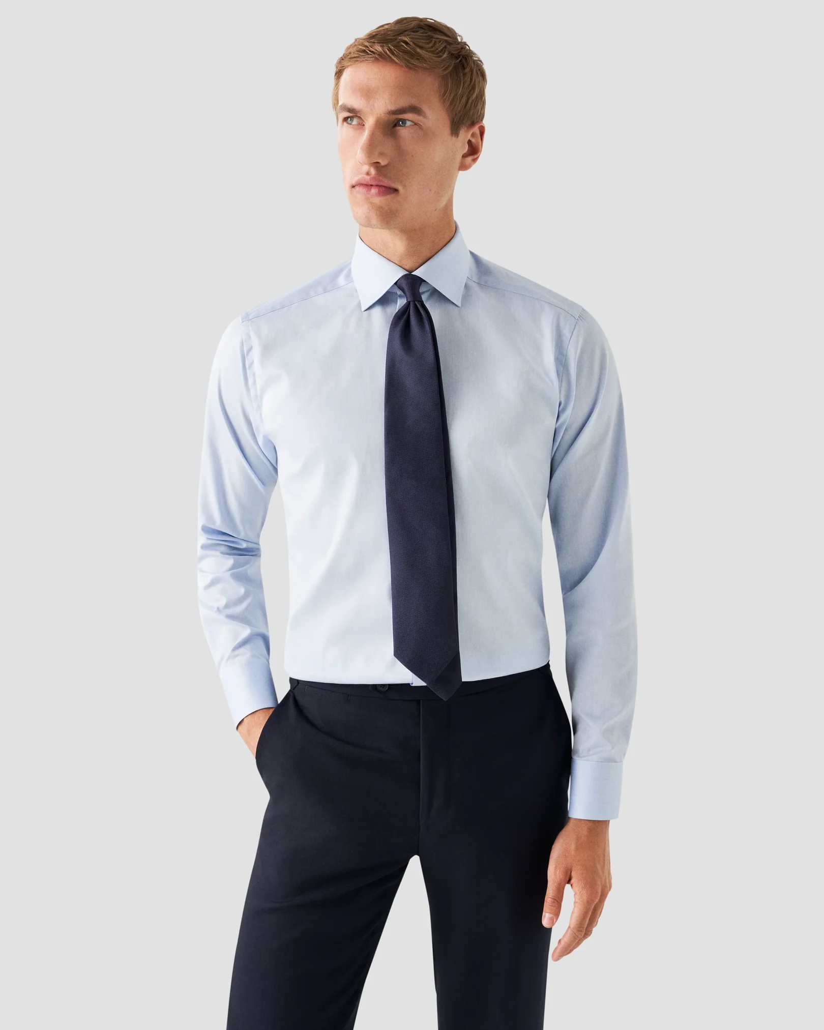 Eton - light blue navy details signature twill shirt